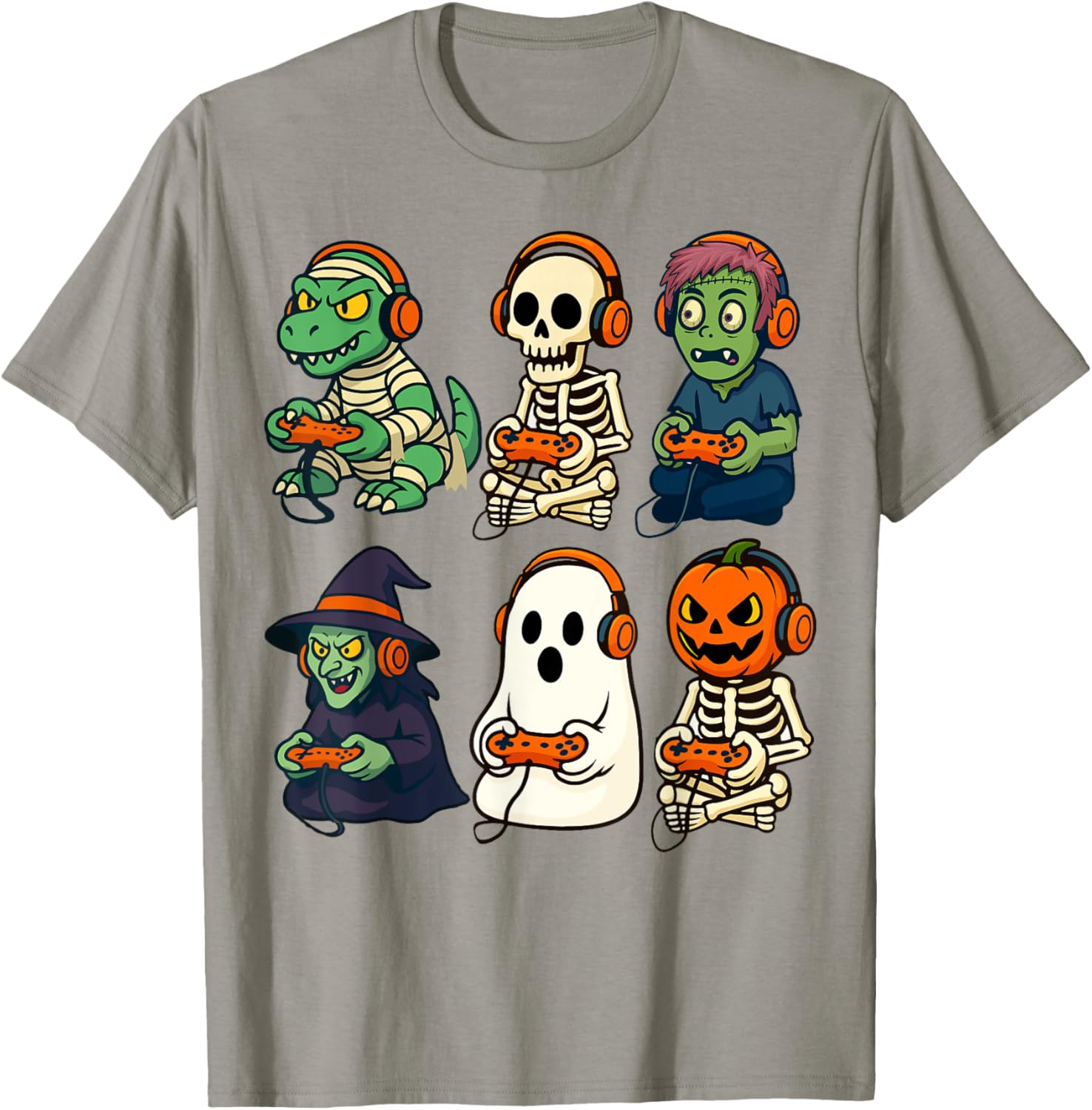 Halloween Boys Gamer T-Shirt with Dinosaur Skeleton and Witch Design - 18
