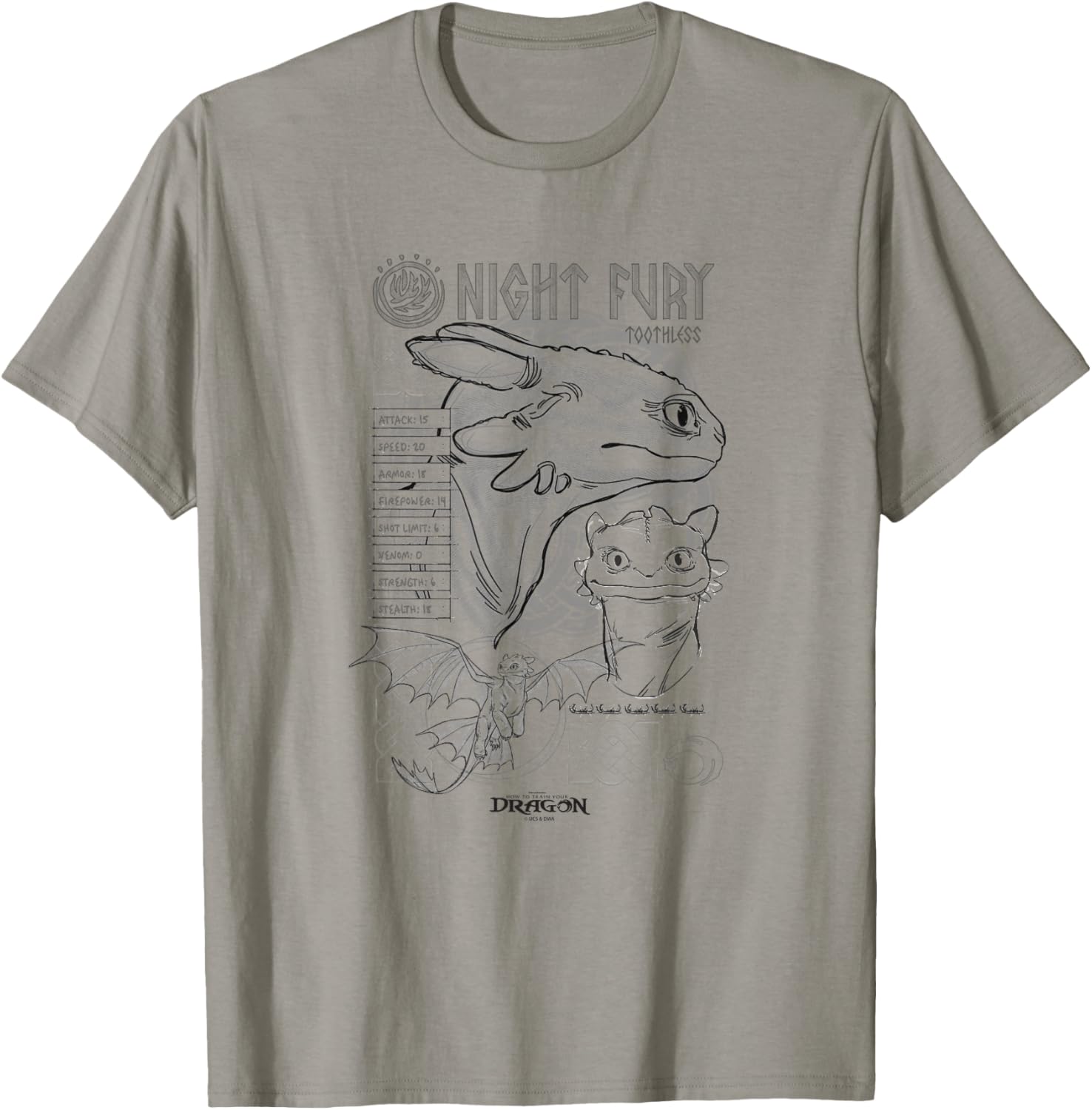 DreamWorks Dragons Toothless Night Fury Sketch T-Shirt for Fans - 15