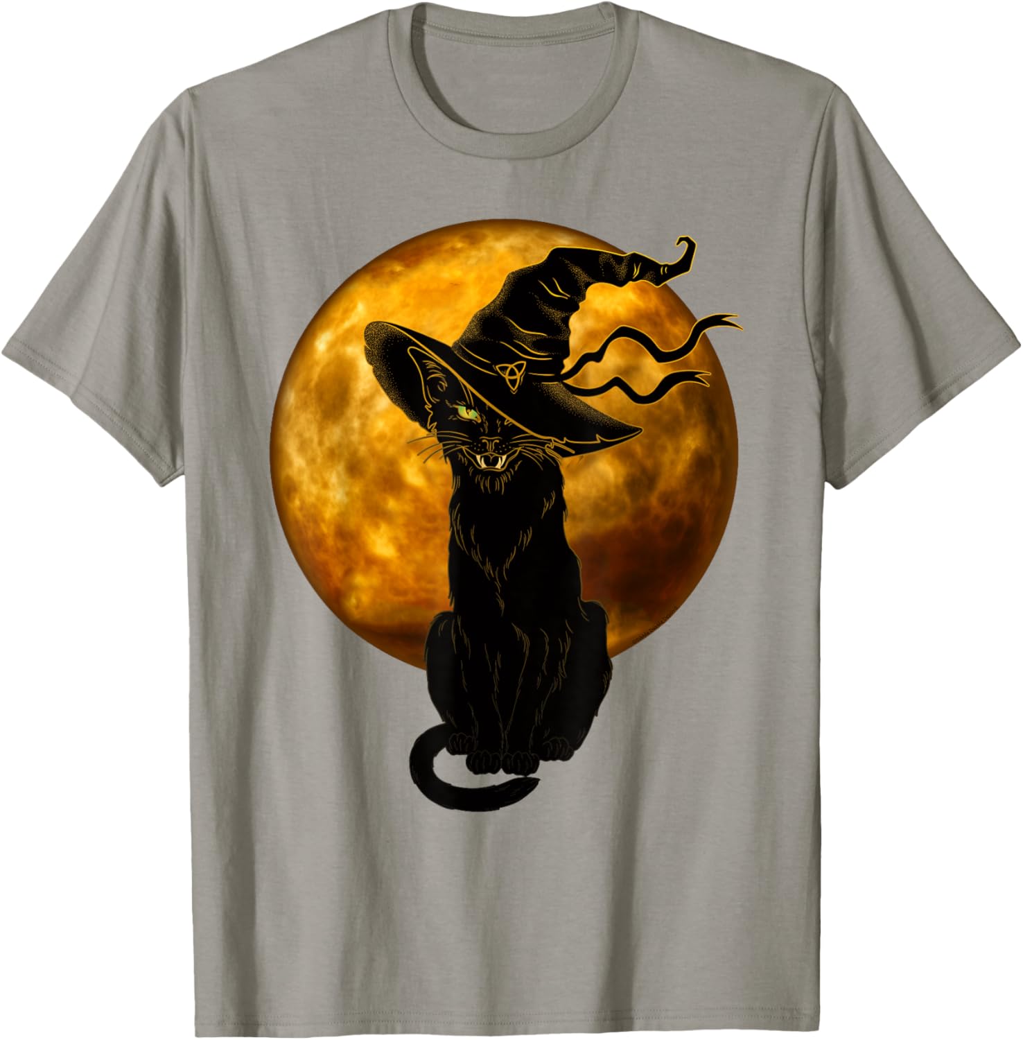 Vintage Black Cat in Witch Hat Full Moon Halloween T-Shirt for Fun Celebrations - 15