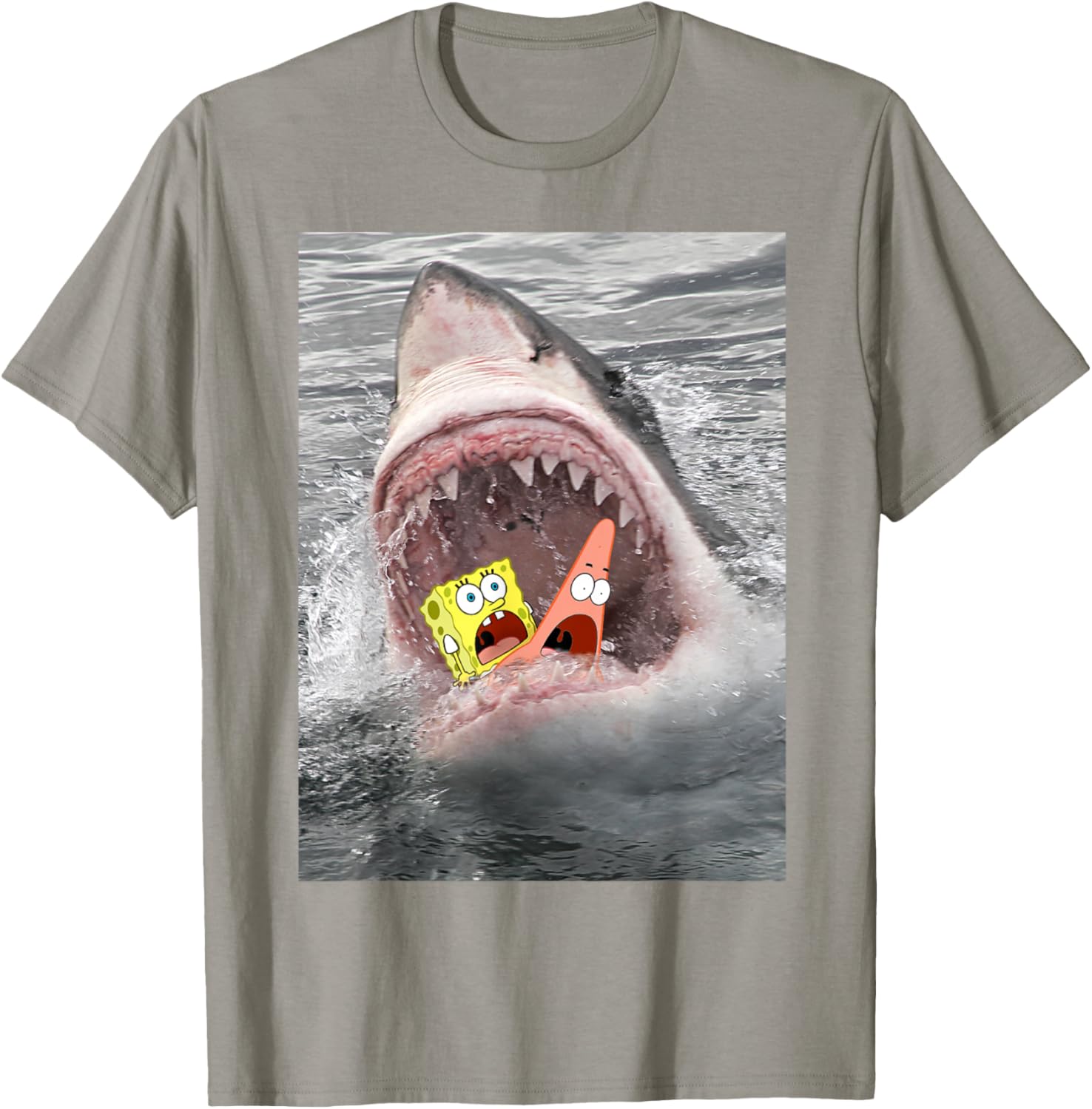 Spongebob SquarePants Shark Attack Funny T-Shirt for Cartoon Fans - 2