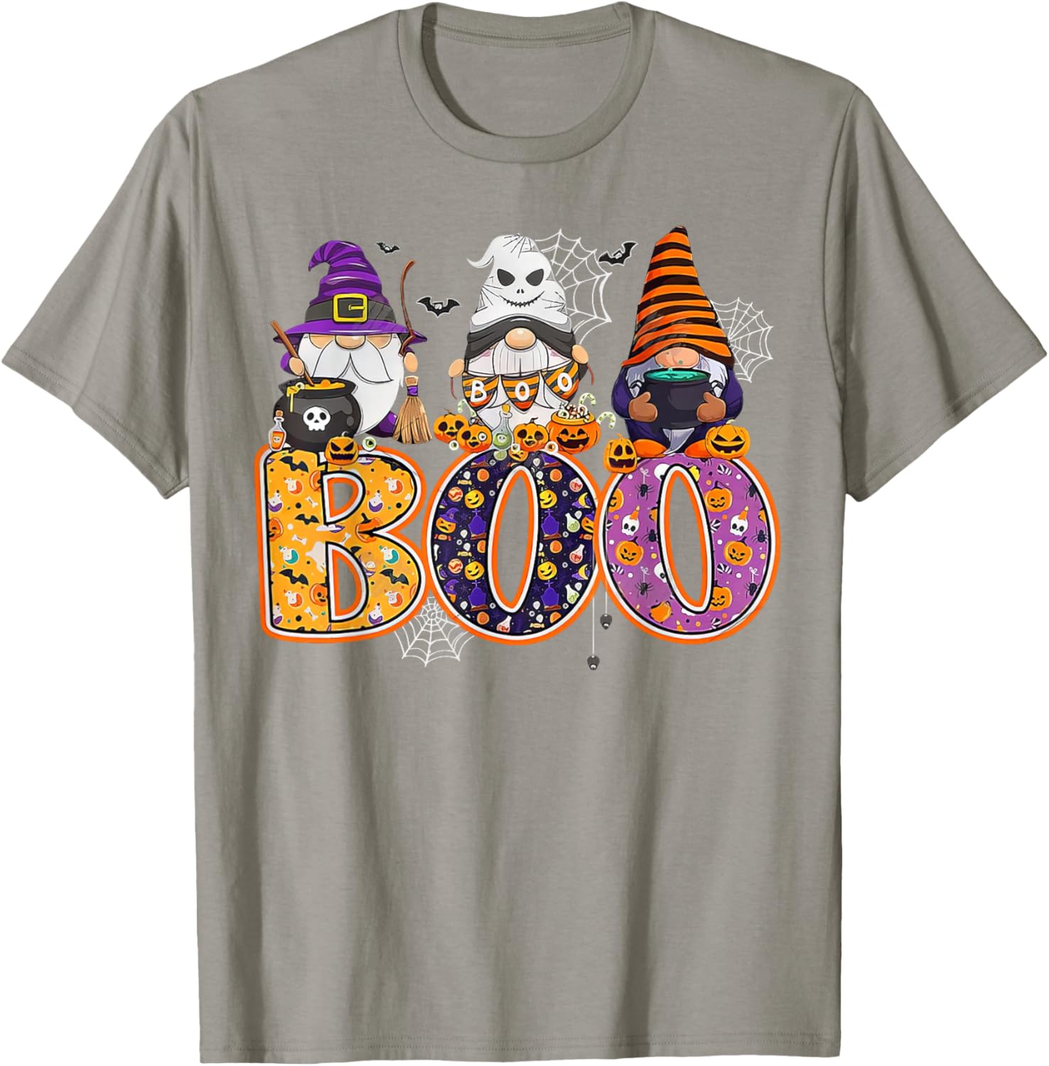 Funny Halloween Gnome T-Shirt with Boo Witch Pumpkins and Spiders - 18
