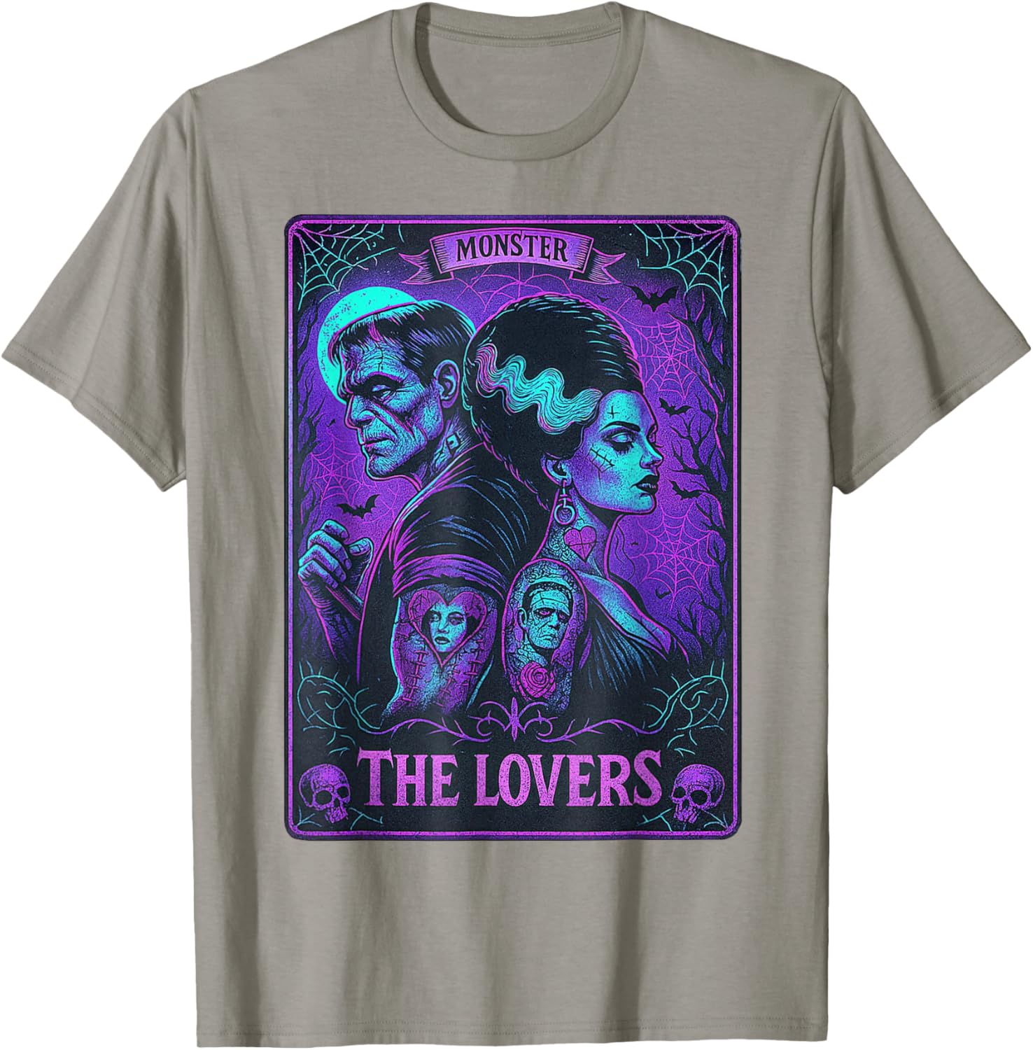Monster Frankenstein and Bride Lovers Tarot Card T-Shirt for Fans - 10