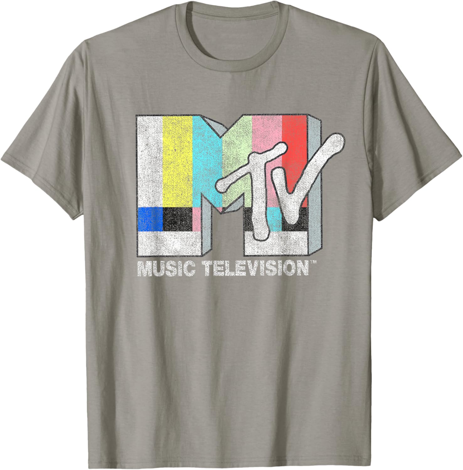 MTV Classic Fit Black T-Shirt with Vintage TV Signal Logo for Adults - 3