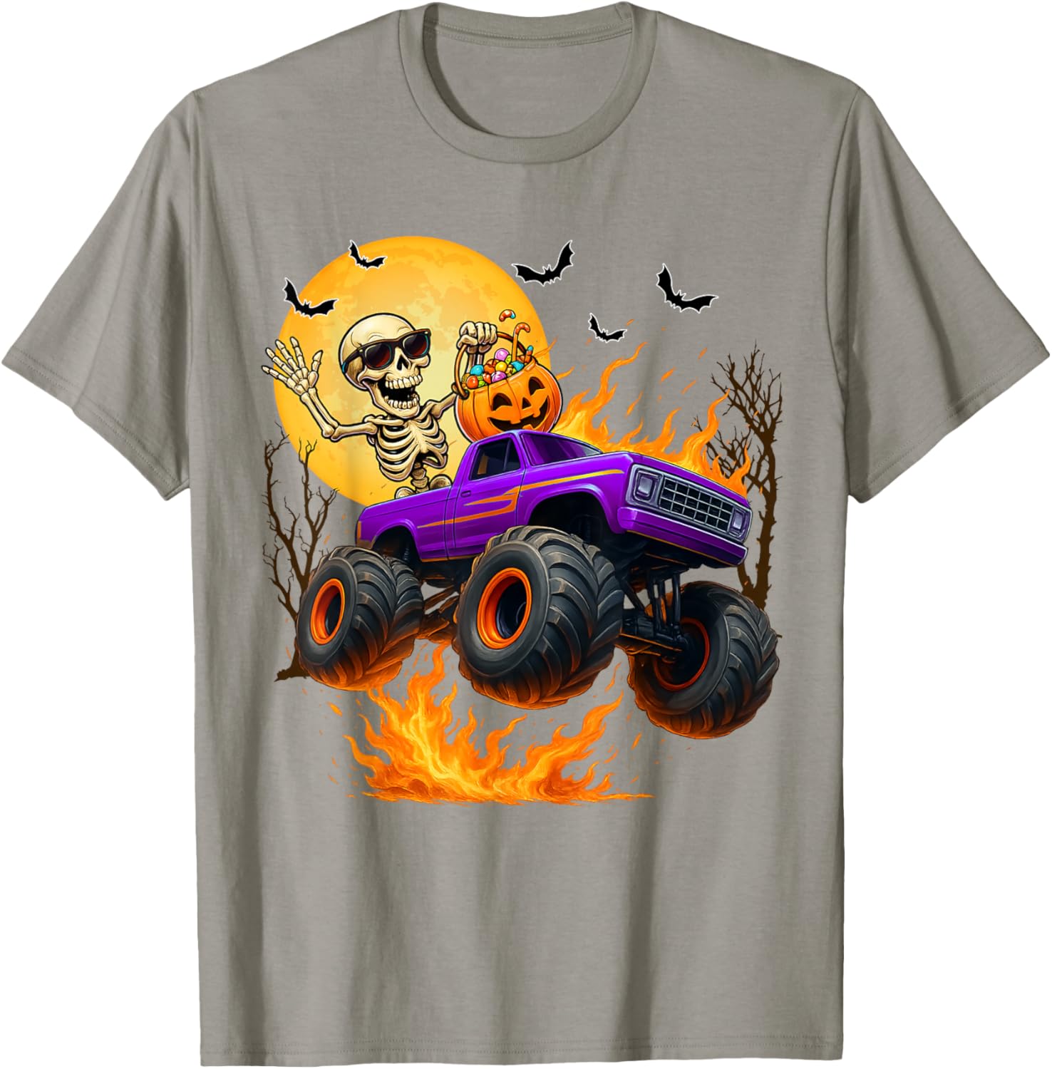 Spooky Skeleton Monster Truck Halloween T-Shirt for Boys Fun Outfit - 14
