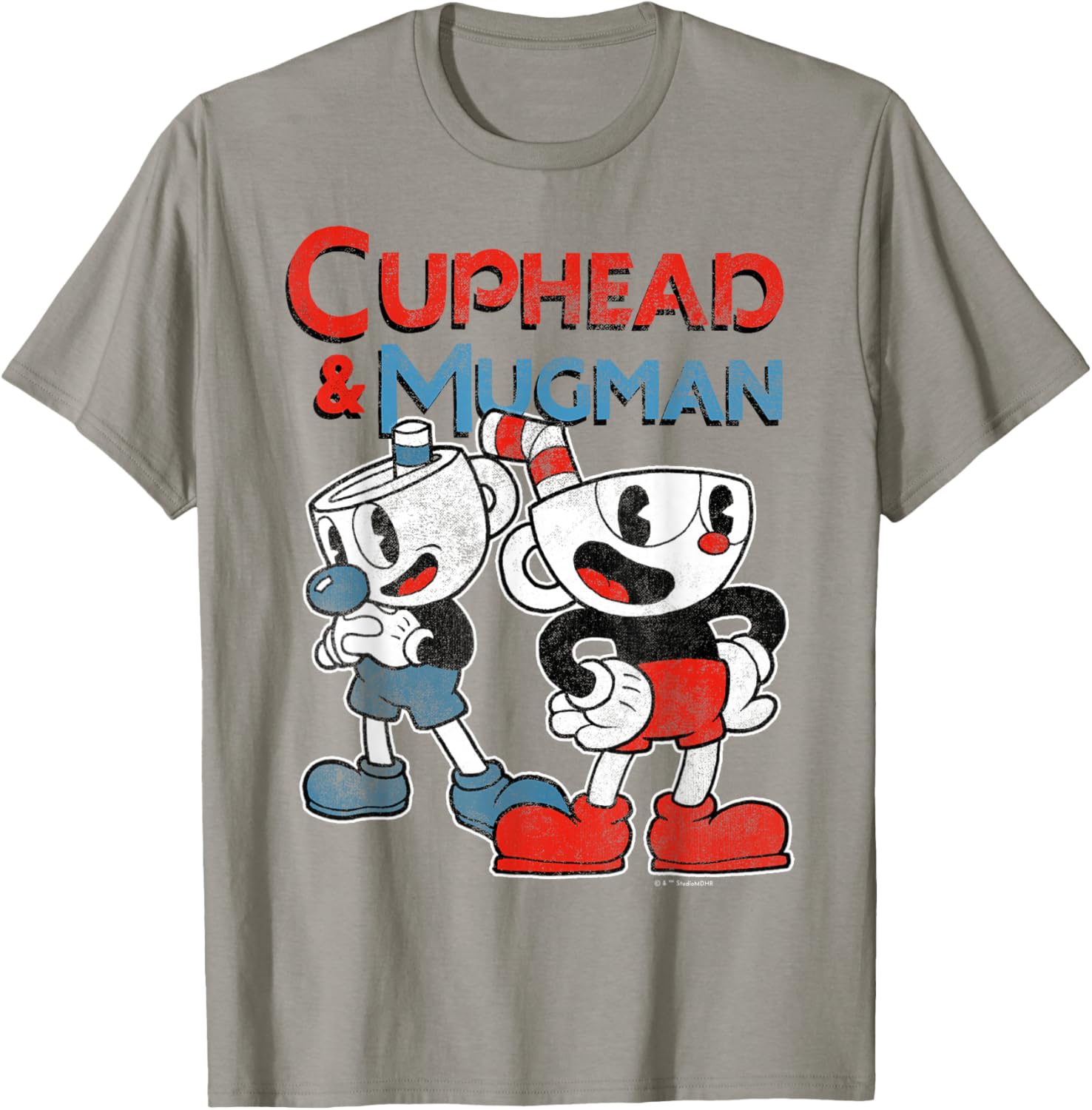 Cuphead and Mugman Black Classic Fit T-Shirt for Adults - Short Sleeve Crew Neck - 7