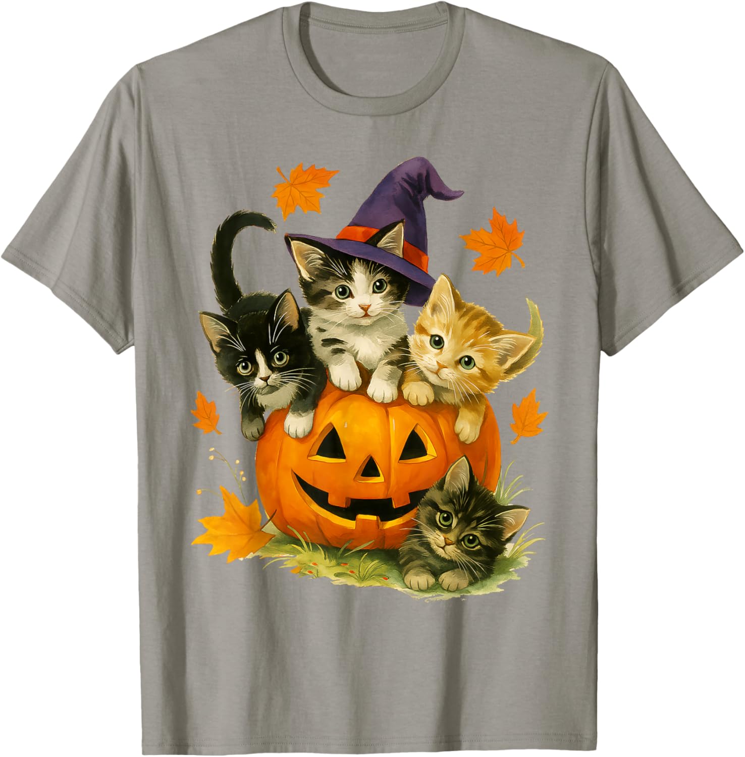 Cute Cat Pumpkin Halloween Vintage T-Shirt for Spooky Season Fun - 16