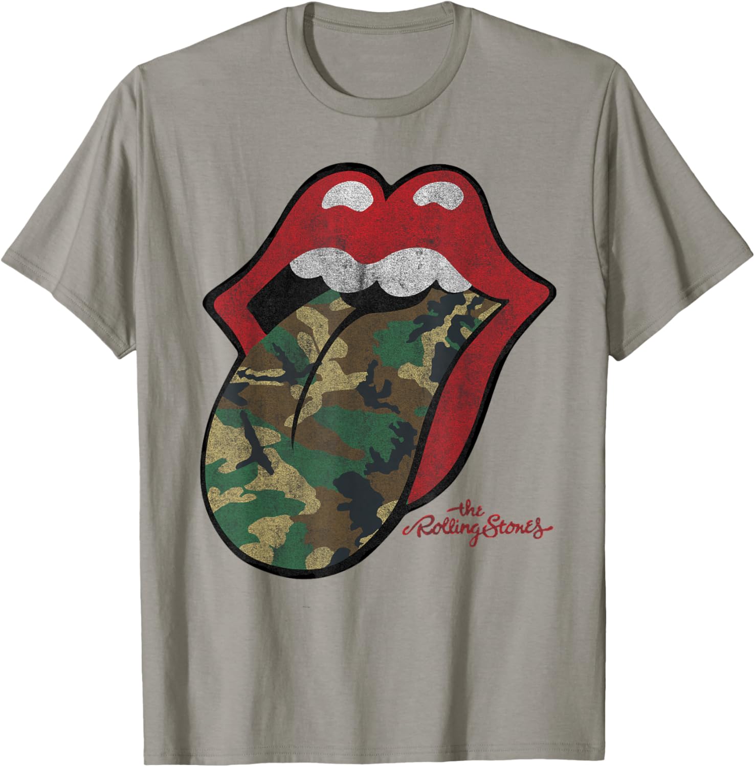 Official Rolling Stones Distressed Camo Tongue T-Shirt for Fans - 3