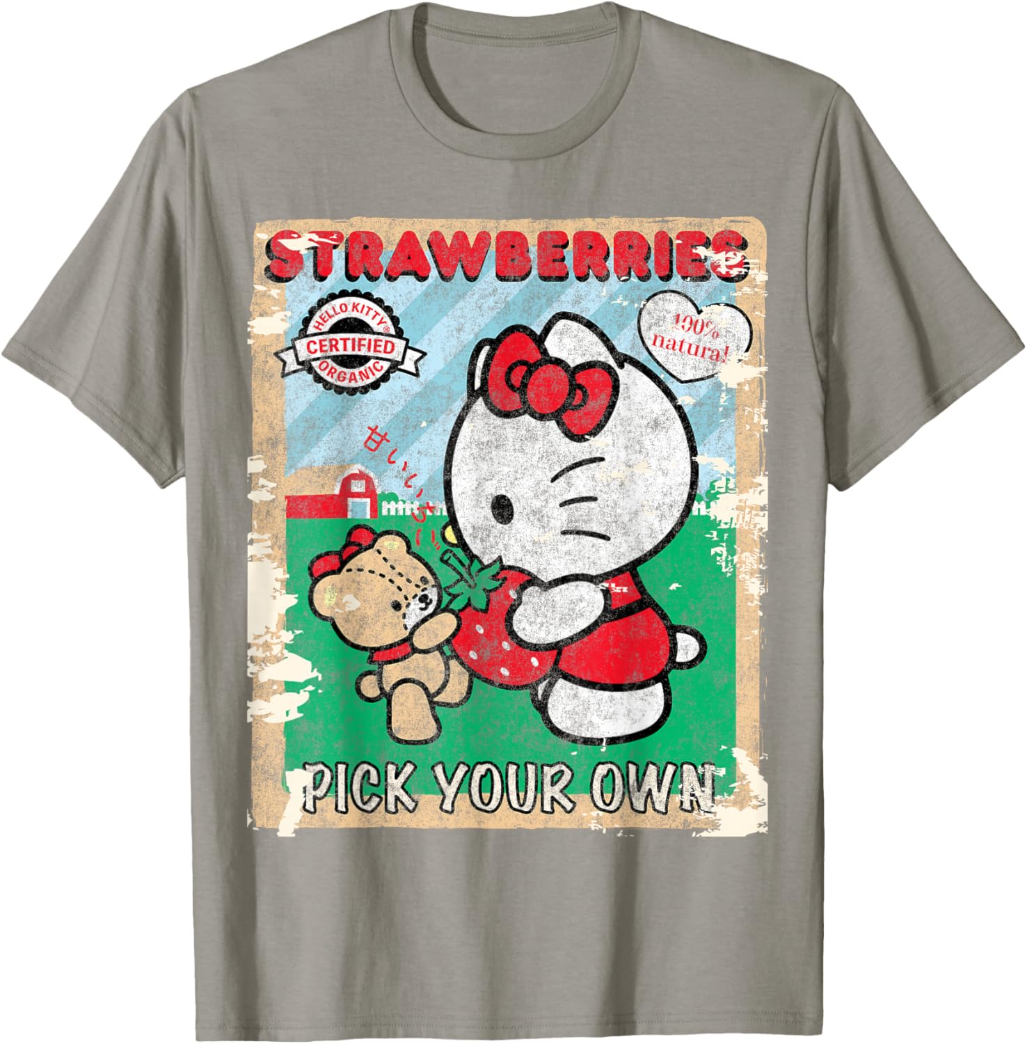 Cute Hello Kitty Strawberry Picking Farm T-Shirt for Kids and Adults - 19