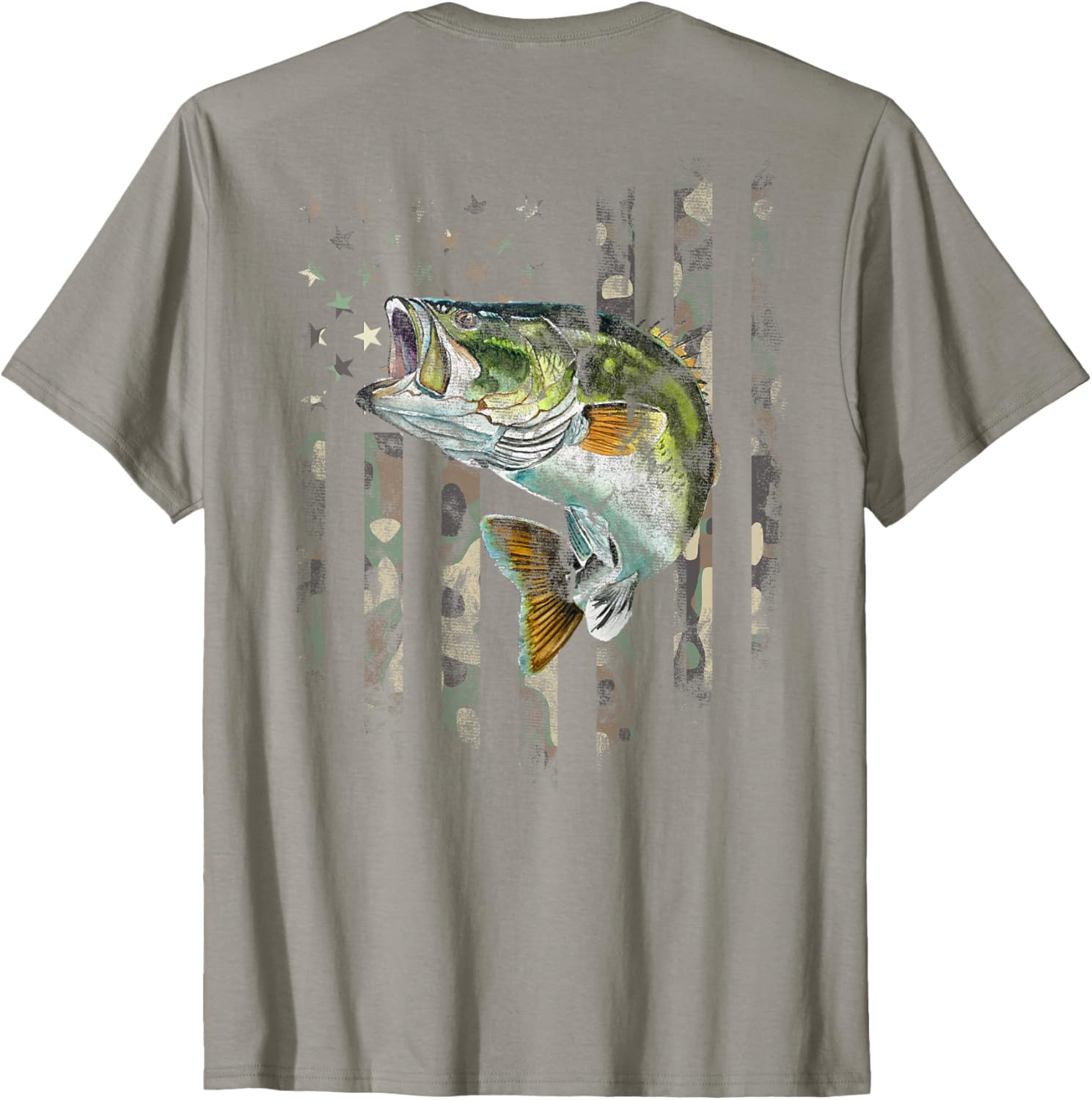 American Flag Camo Bass Fishing T-Shirt for Outdoor Enthusiasts - 14