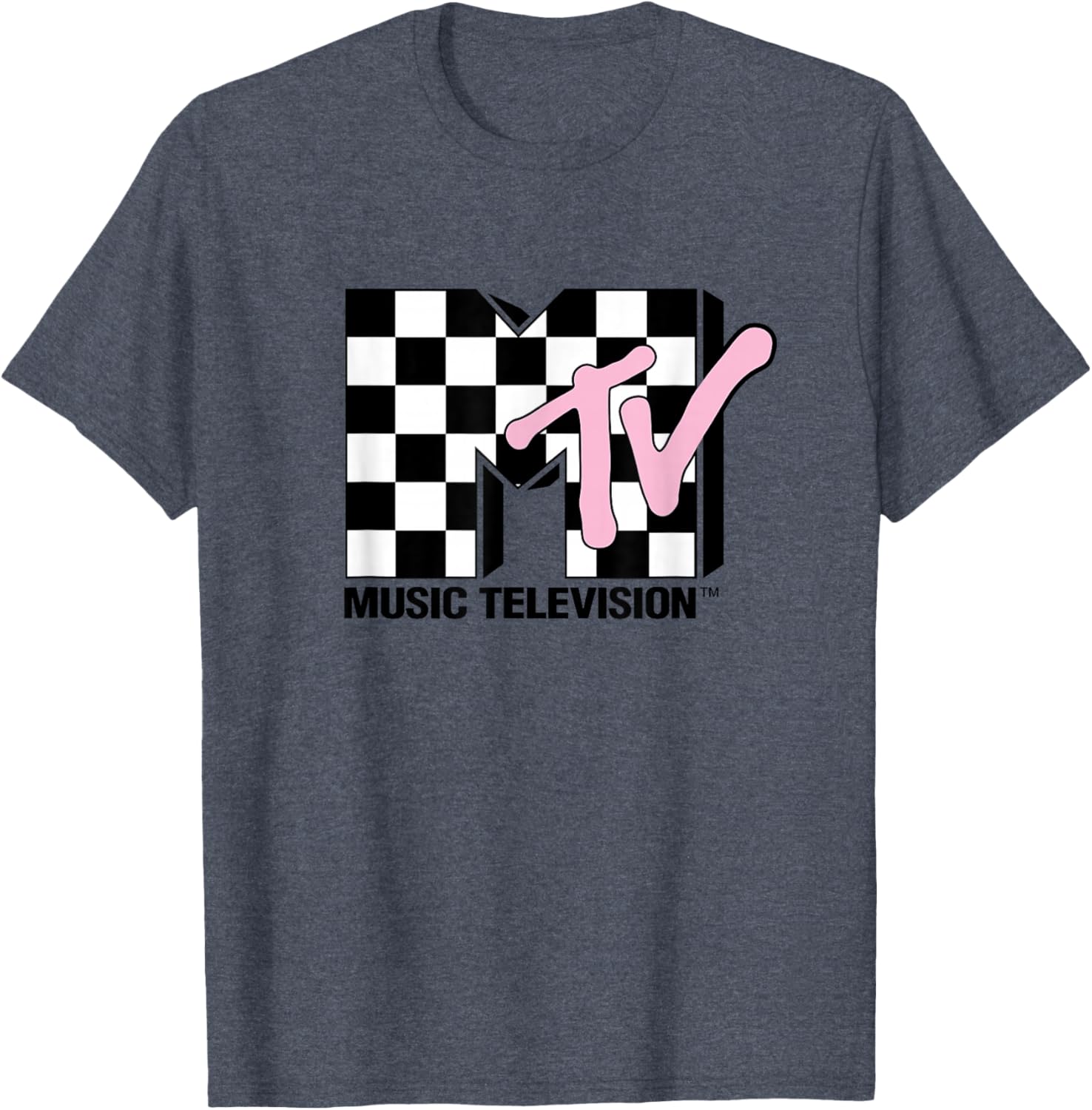 MTV Music Television Retro 80's Pink Neon Checkerboard Logo T-Shirt - 8