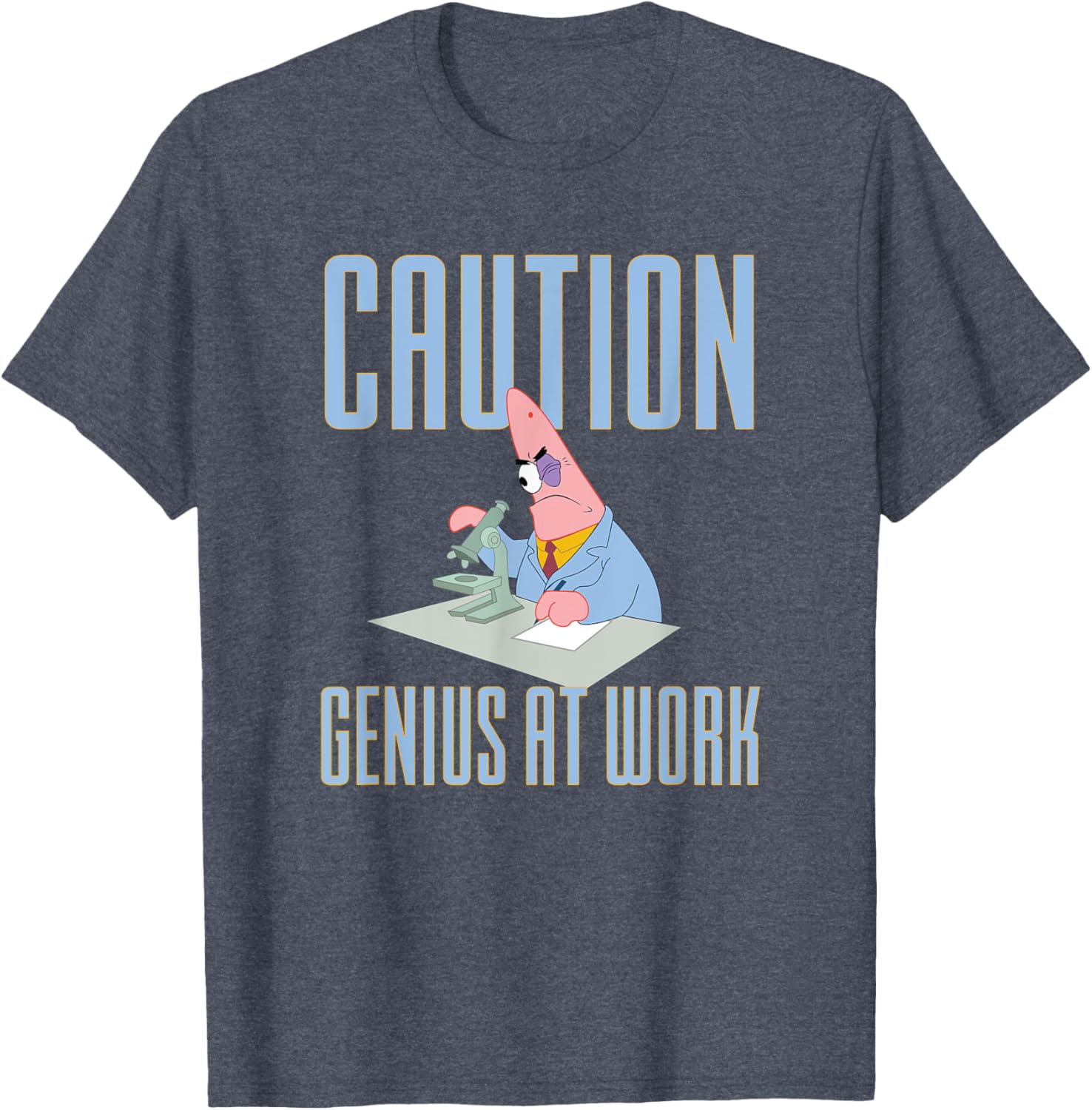 Mademark SpongeBob Patrick Star Caution Genius at Work T-Shirt for Fans - 13