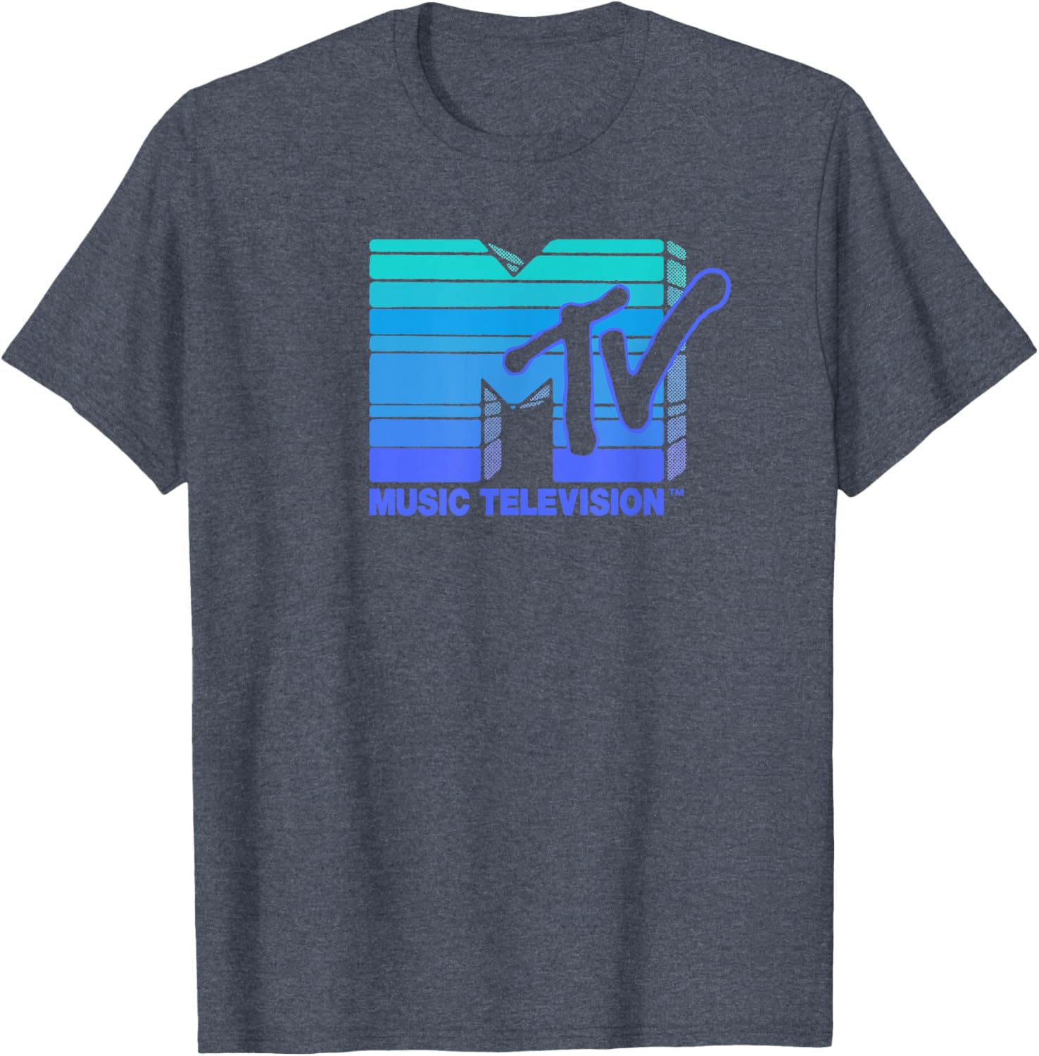 Mademark x MTV Vintage Hand Drawn Blue Vapor Wave Sun Stripes T-Shirt - 6