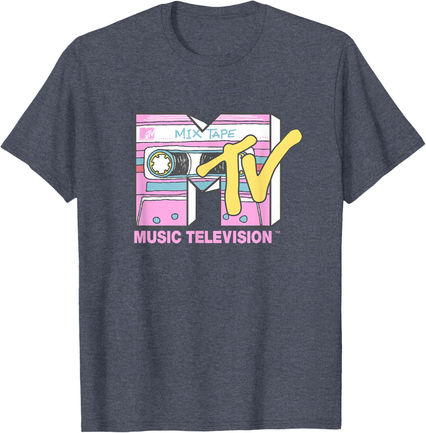 MTV Retro Neon Mix Tape T-Shirt Vintage Cassette Sketch Style - 10