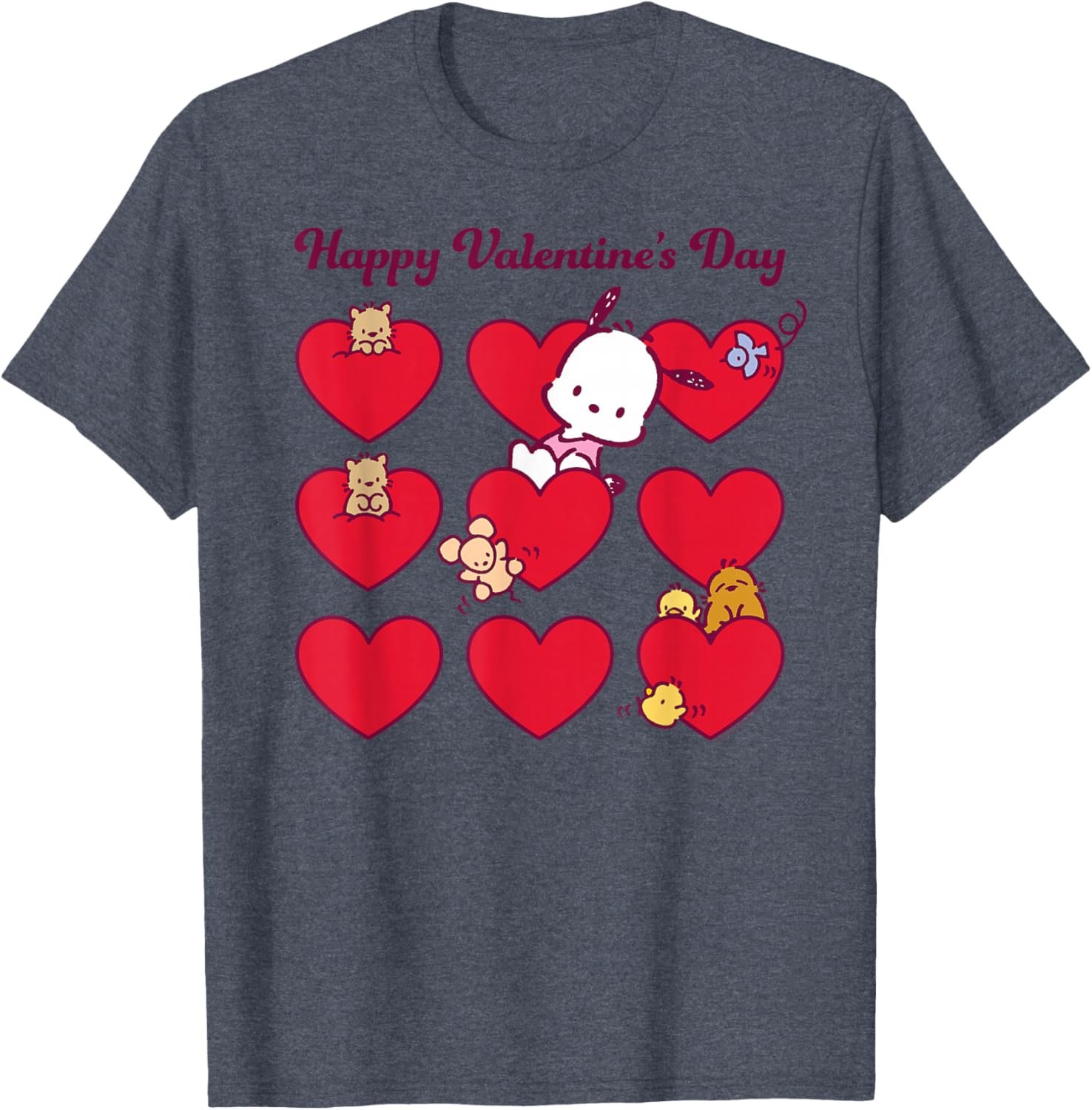 Mademark Pochacco Valentine's Day T-Shirt Unisex Grey Short Sleeve Small - 14