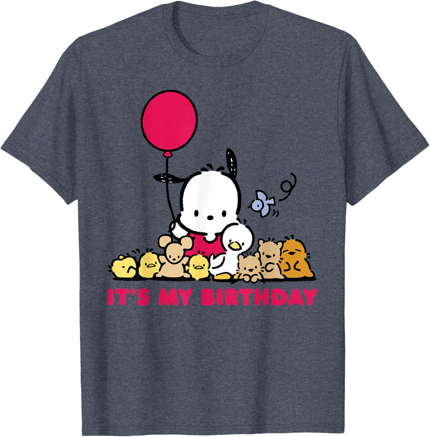 Pochacco Birthday T-Shirt for Adults, Grey Short Sleeve Classic Fit - 10