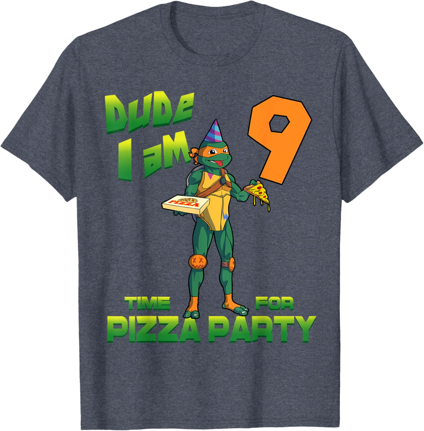 Fun Michelangelo Pizza Birthday Party T-Shirt for 9 Year Olds - 13