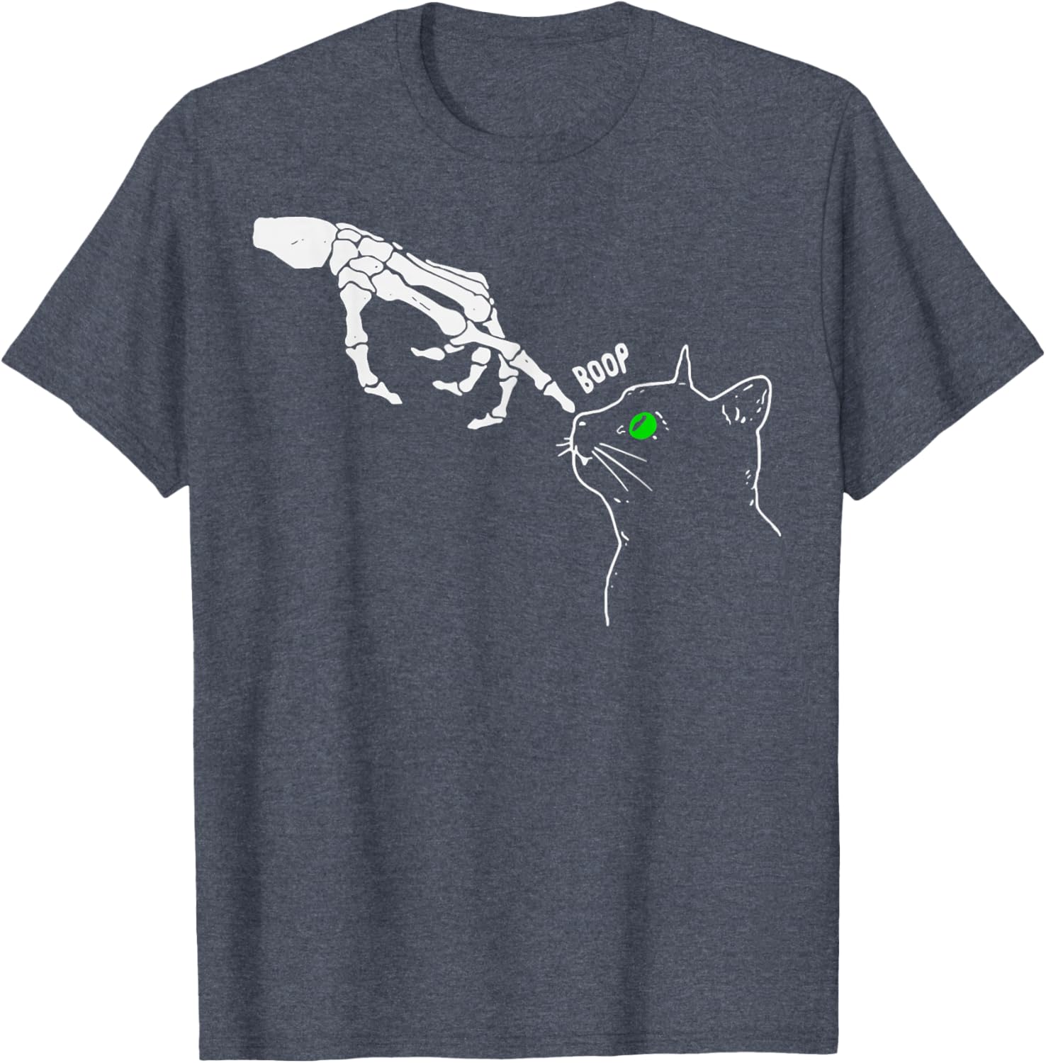 Funny Skeleton Hand Booping Cat's Nose Halloween Graphic T-Shirt - 2