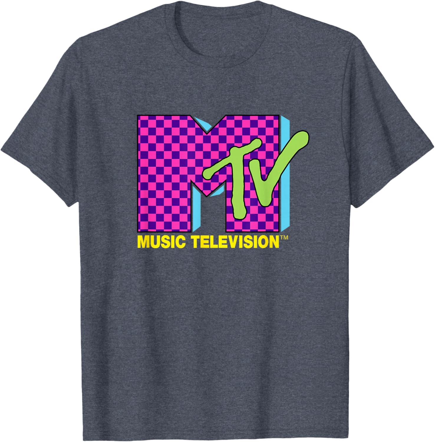 MTV Retro 80s Neon Pink Checkerboard Logo T-Shirt for Trendy Style - 11