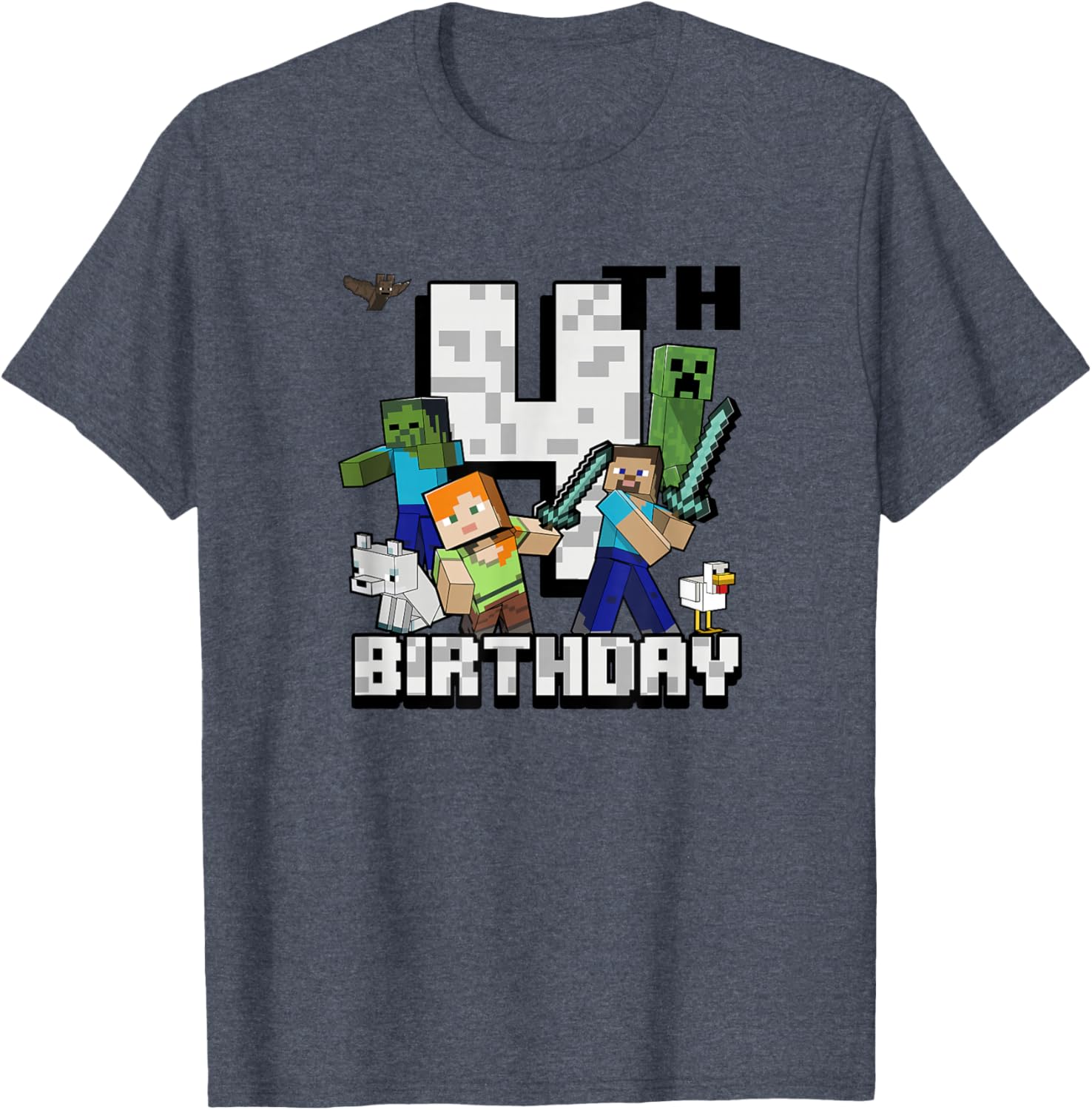 Minecraft Group Shot Happy 4th Birthday T-Shirt for Kids' Celebration - 4