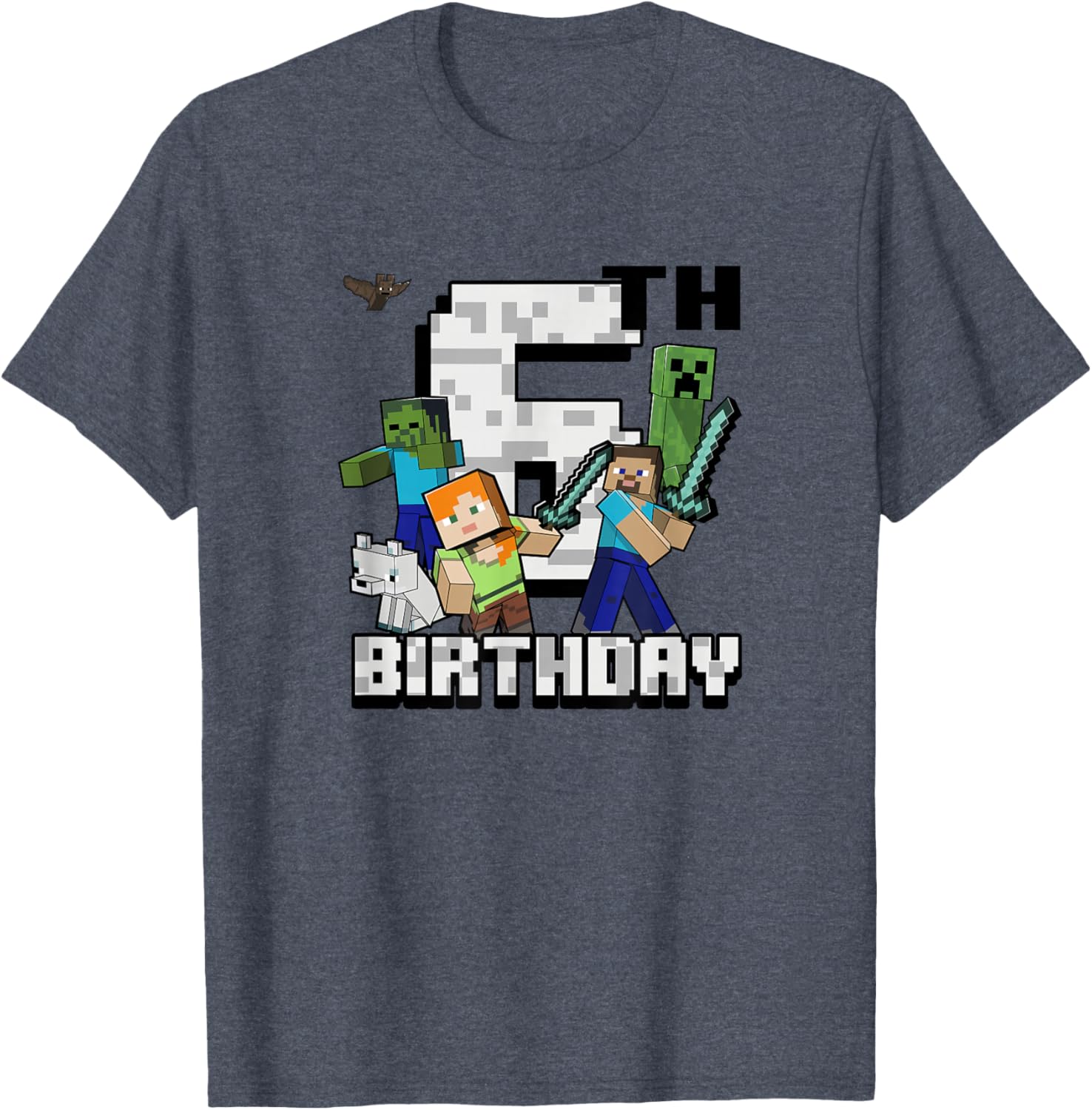 Minecraft Group Shot Happy 6th Birthday T-Shirt for Kids Fun Gift - 4