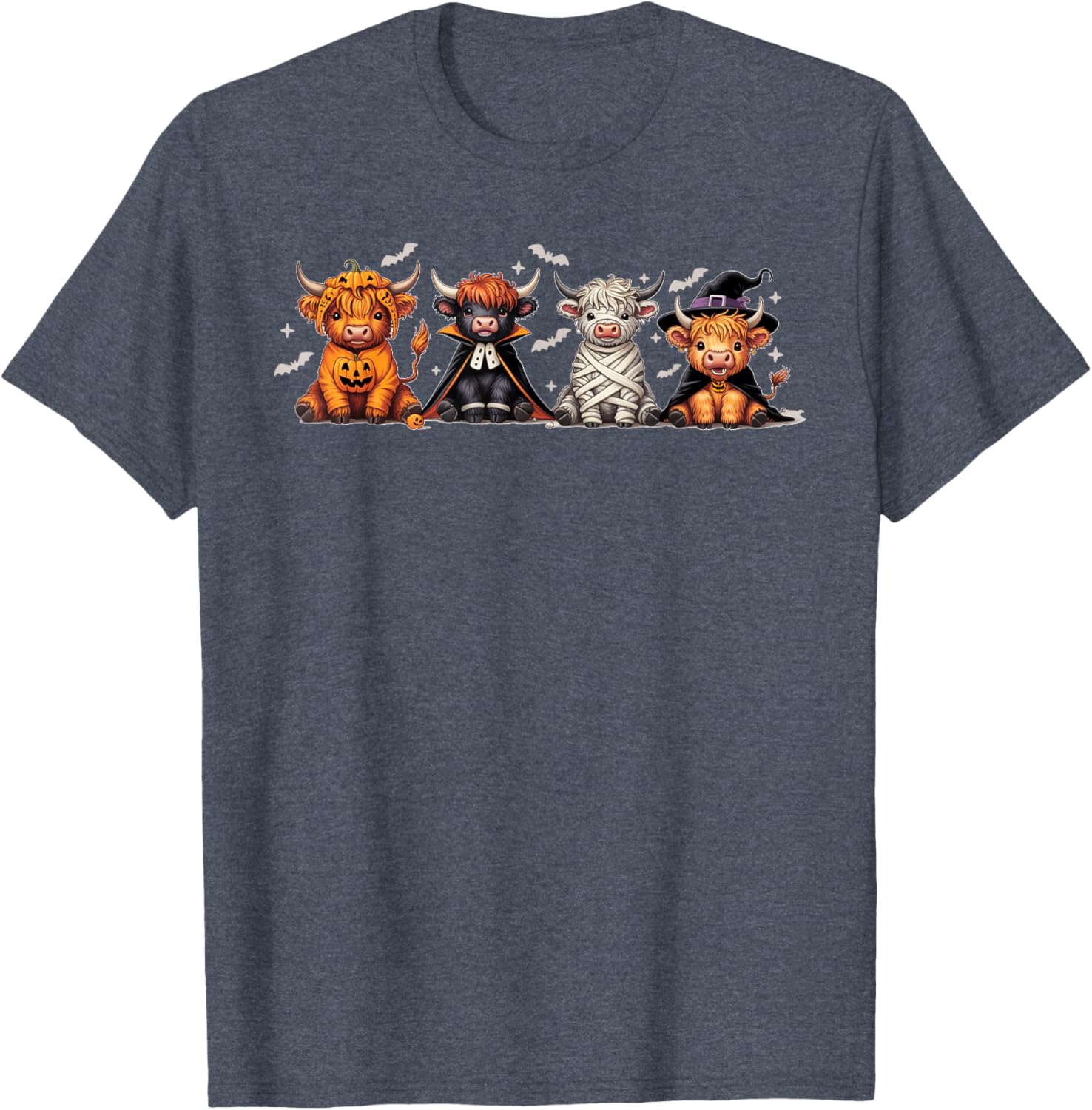 Spooky Halloween Highland Cow Cross Stitch T-Shirt for Festive Fun - 17