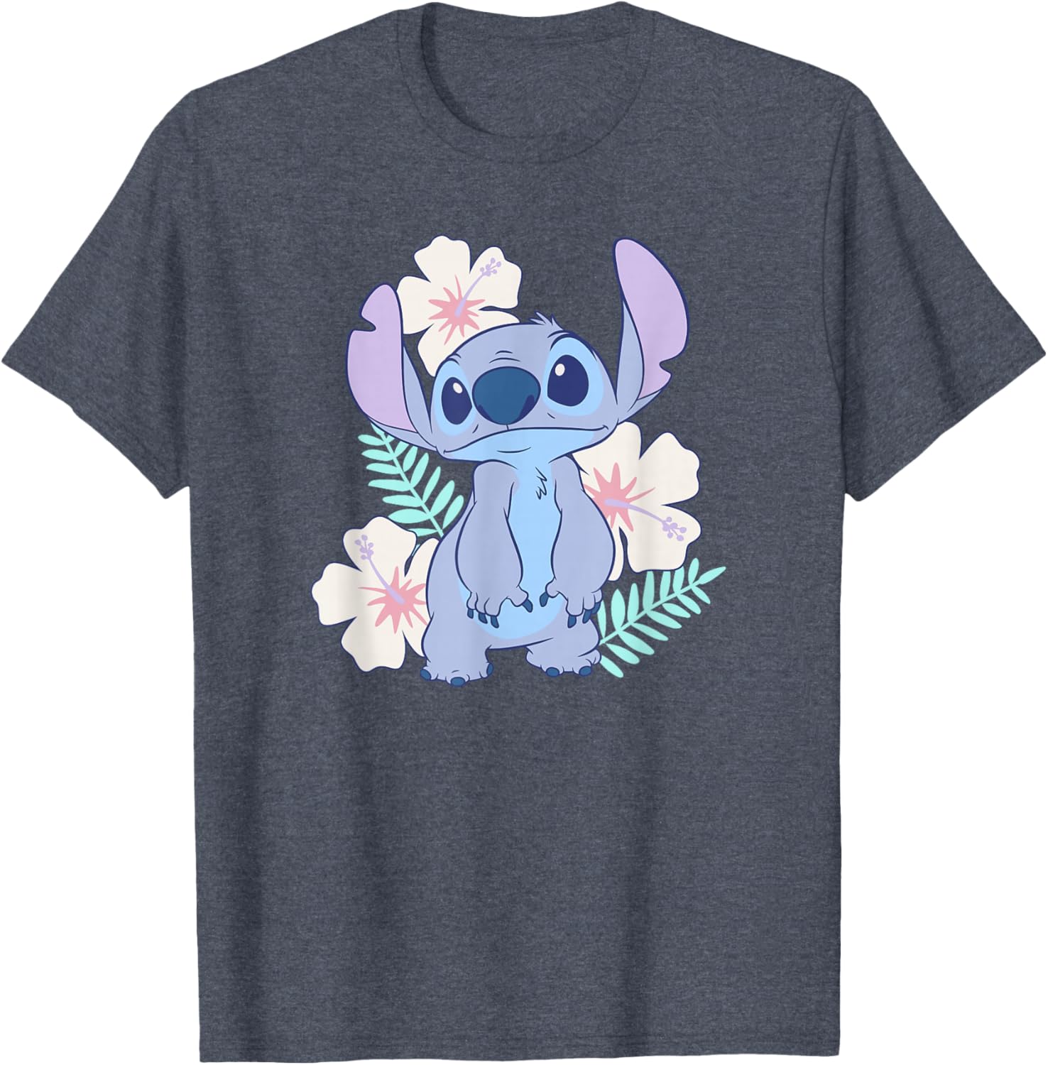Cute Disney Lilo & Stitch Hawaiian Flowers Portrait T-Shirt for Fun Style - 12