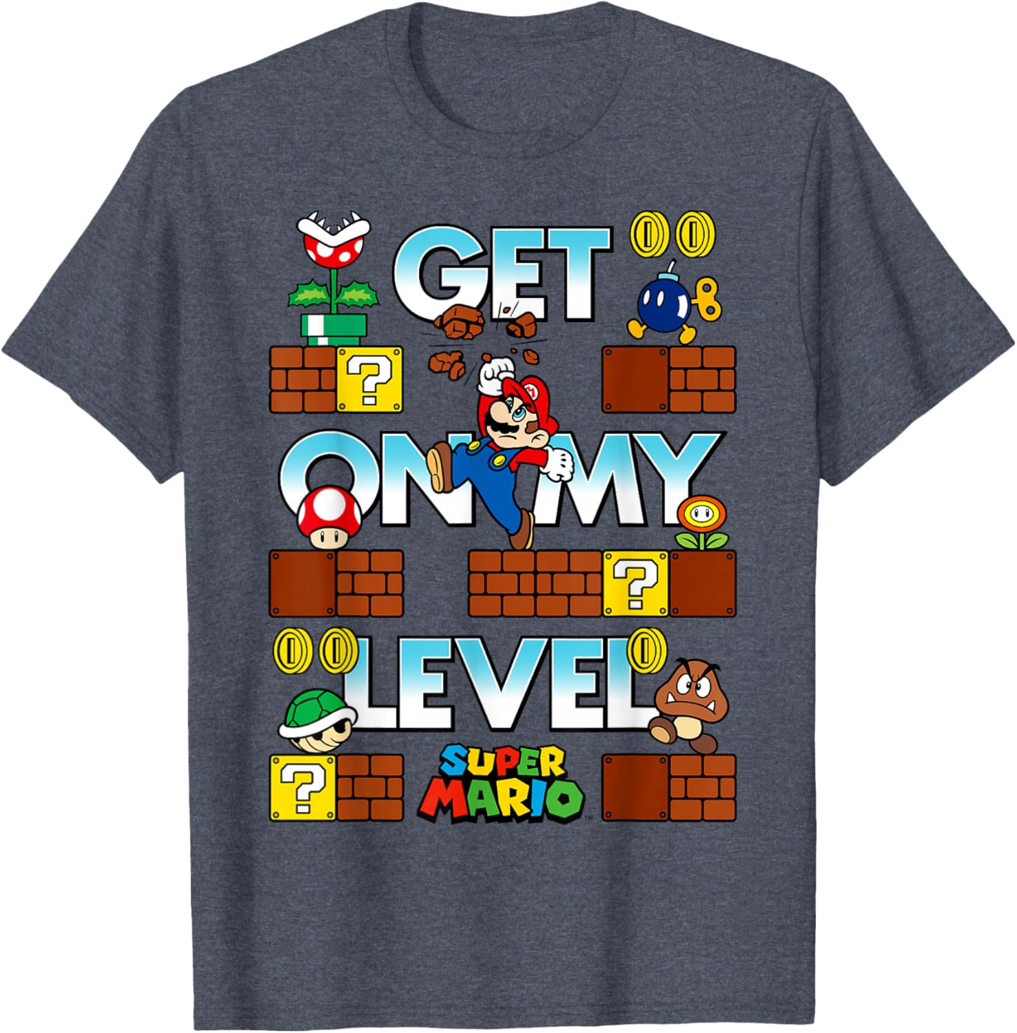 Super Mario Get On My Level Game Play Poster T-Shirt for Gamers - 1