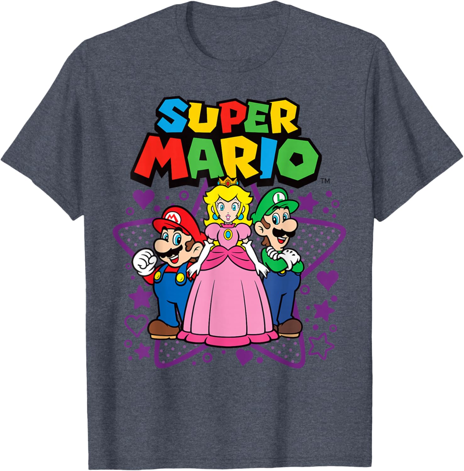 Super Mario Trio T-Shirt with Peach, Luigi, Stars, and Hearts Design - 5