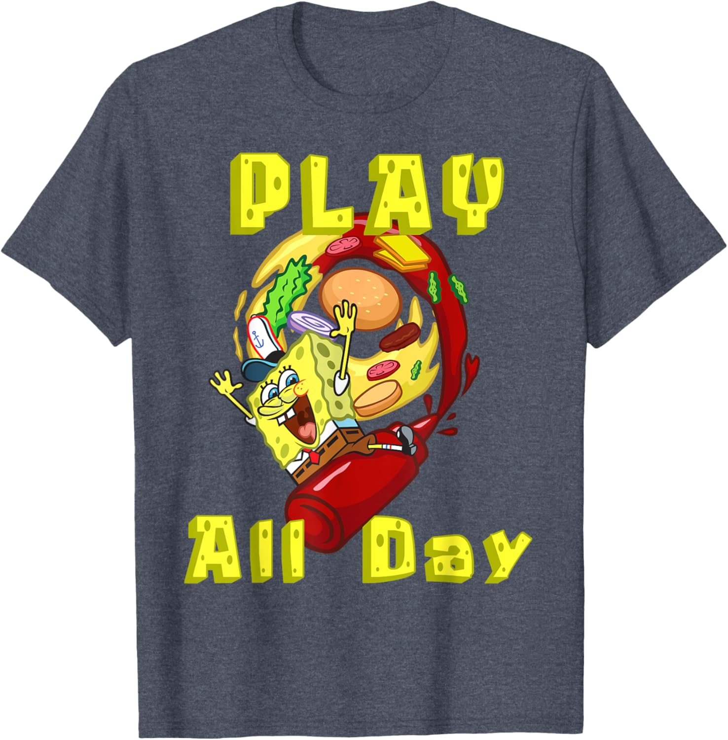 SpongeBob Play All Day T-Shirt with Fun Burger Ketchup Design - 1