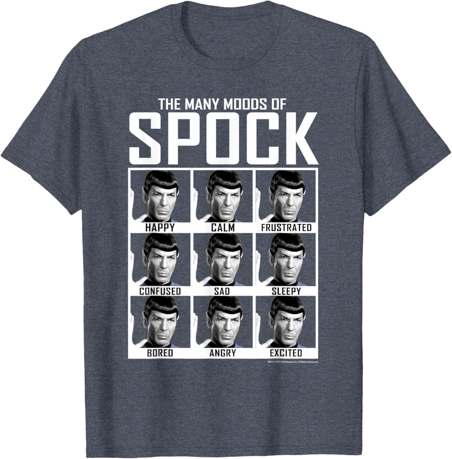 Star Trek Spock Moods Textbook T-Shirt for Fans of Classic Sci-Fi Fashion - 13