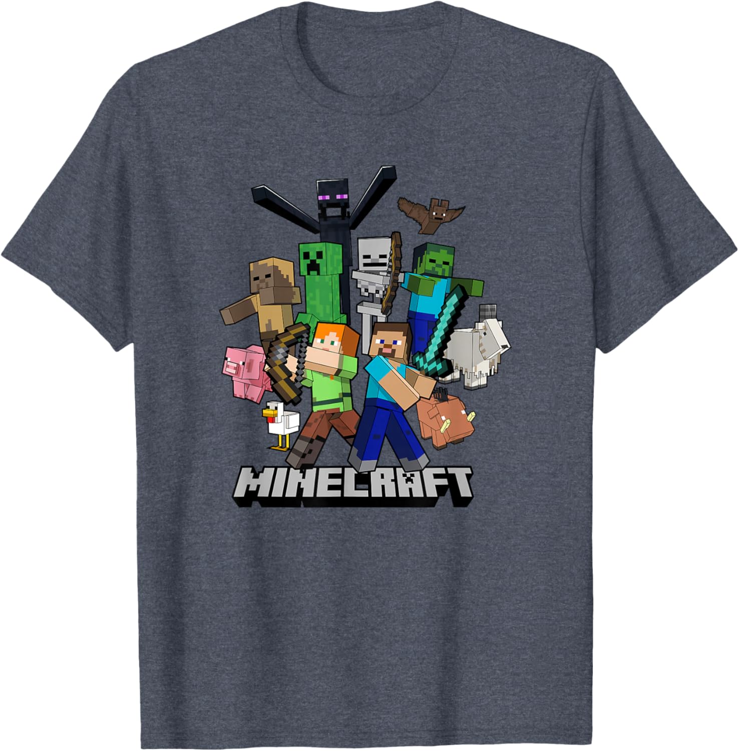 Minecraft Heroes and Enemies Group Shot T-Shirt for Fans and Gamers - 7
