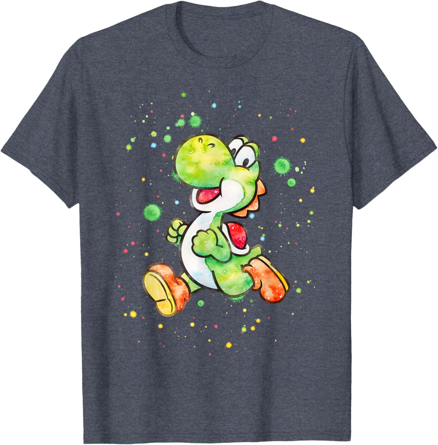Super Mario Yoshi Watercolor T-Shirt - Fun Splatter Portrait Design - 1
