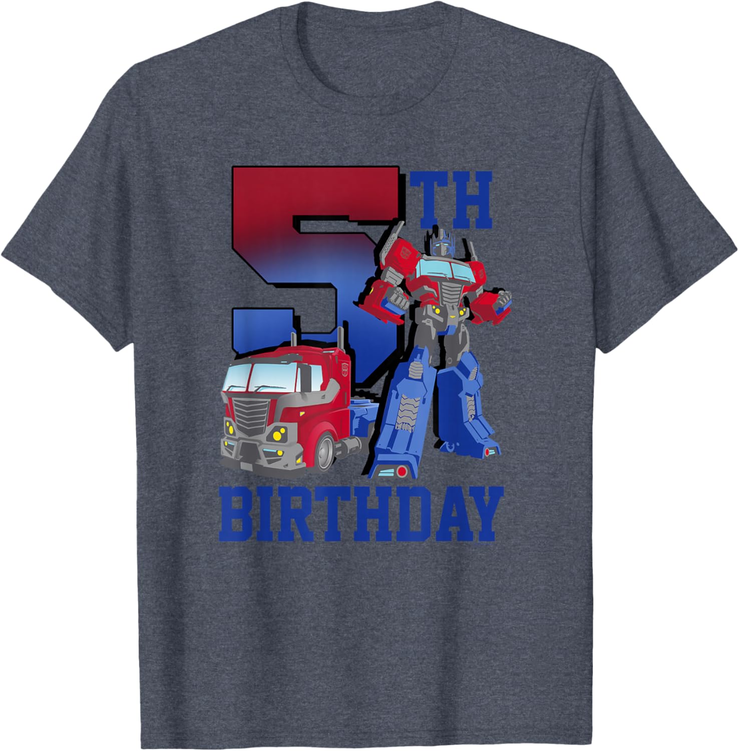 Transformers Optimus Prime 5th Birthday Gradient Poster T-Shirt for Kids - 3