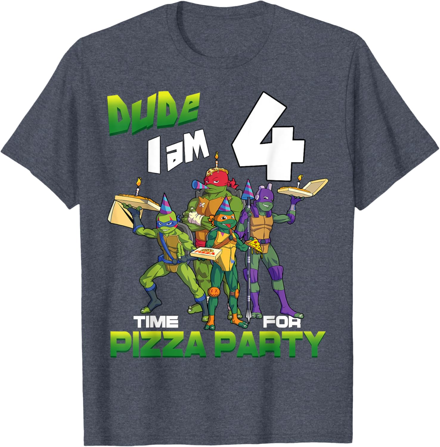 TMNT Dude I Am 4 Years Old Pizza Birthday Party T-Shirt for Kids - 12