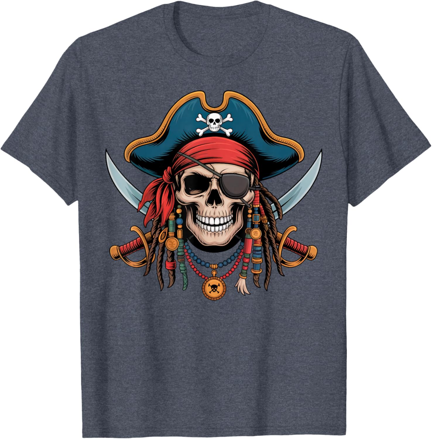 Pirate Skull and Crossbones Skeleton Halloween T-Shirt for Men and Boys - 15