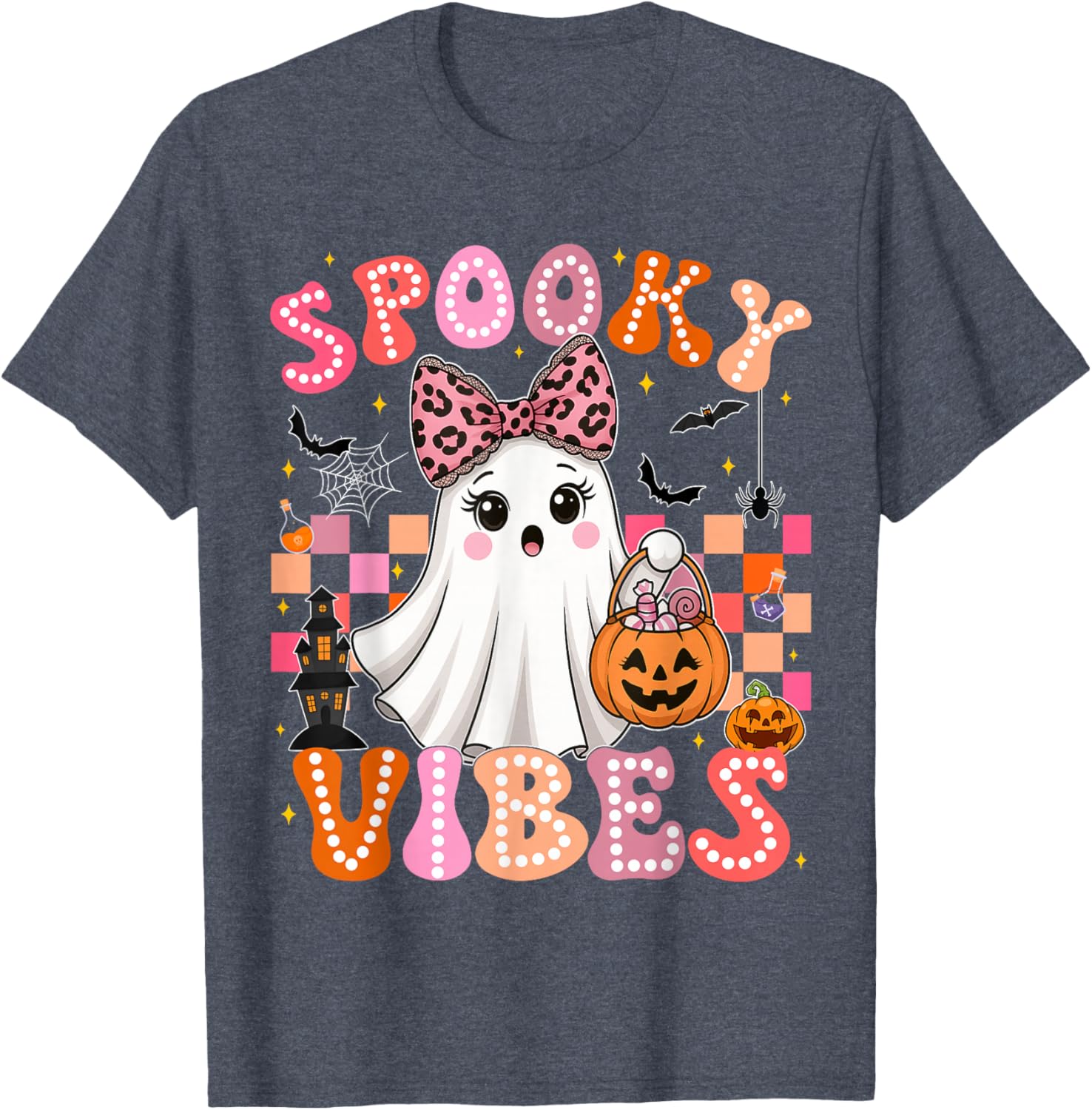 Groovy Spooky Vibes Cute Ghost Halloween T-Shirt for Girls - 16