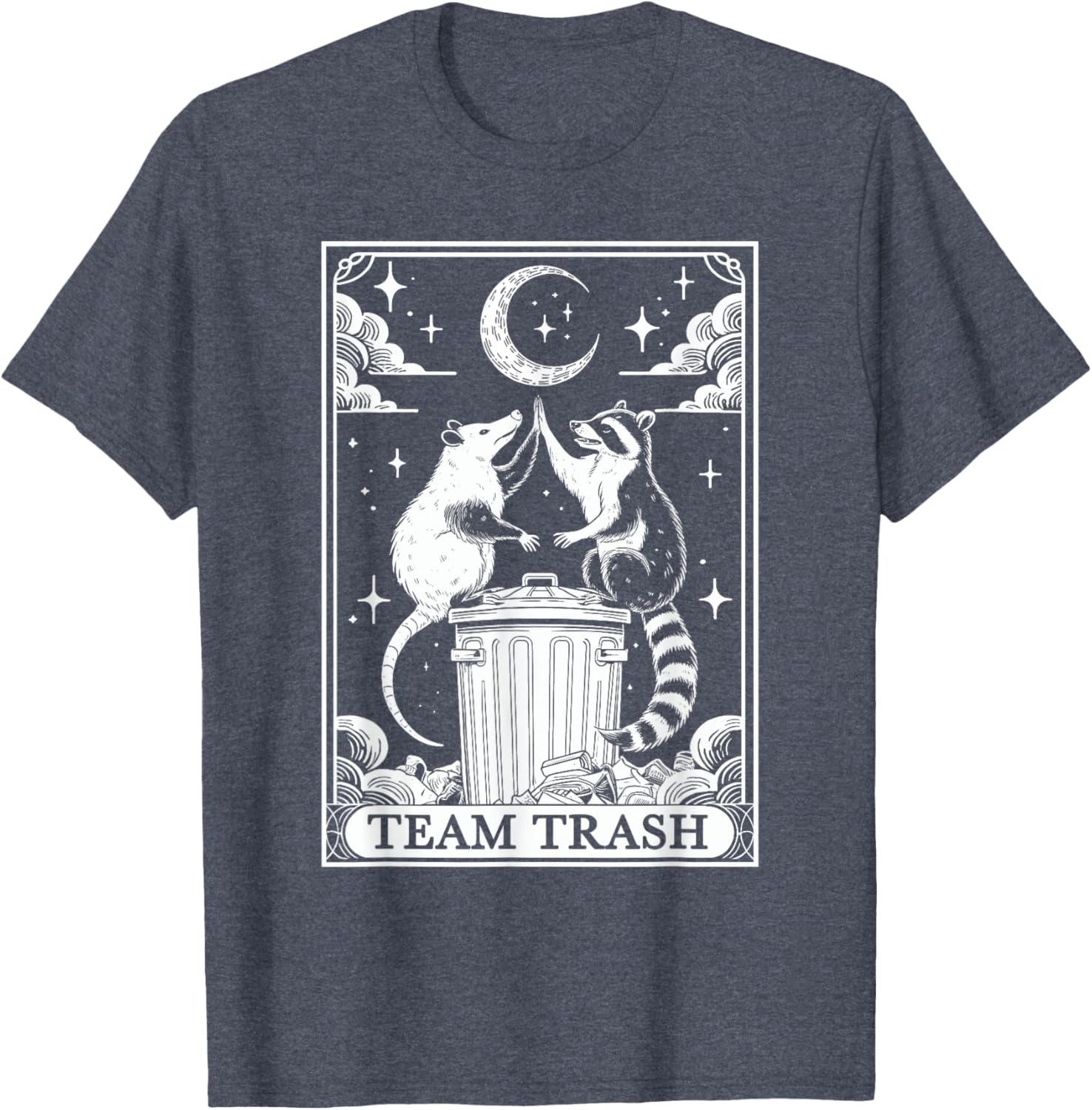 Vintage Tarot Card Team Trash T-Shirt with Crescent Moon Opossum Raccoon - 7
