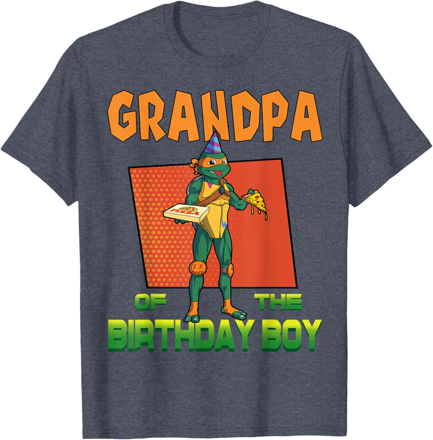 Mademark X TMNT Mikey Grandpa Birthday Pizza Party T-Shirt for Kids - 4