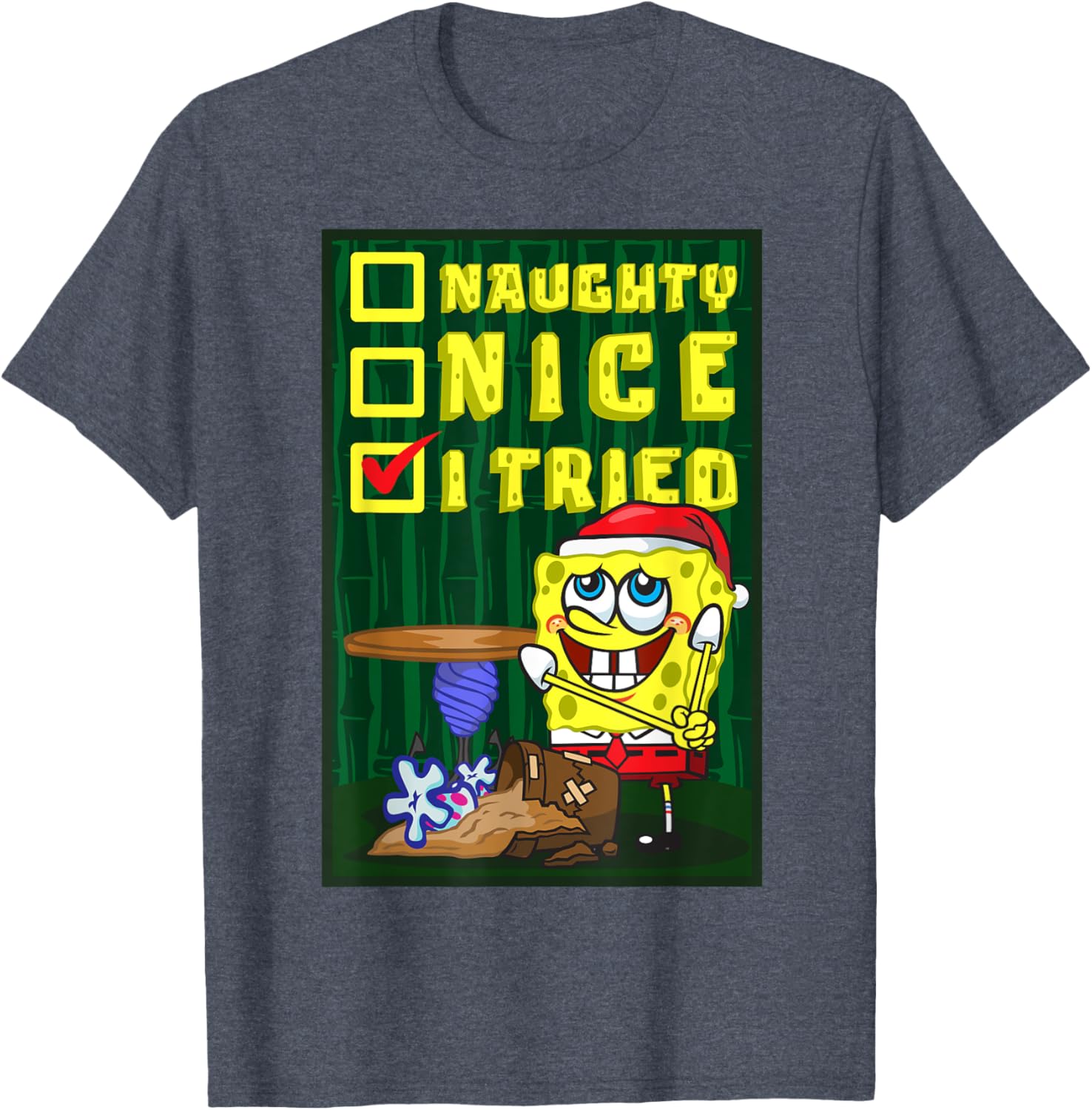Mademark SpongeBob Christmas Santa's List Nice T-Shirt for Fun Holiday Wear - 17