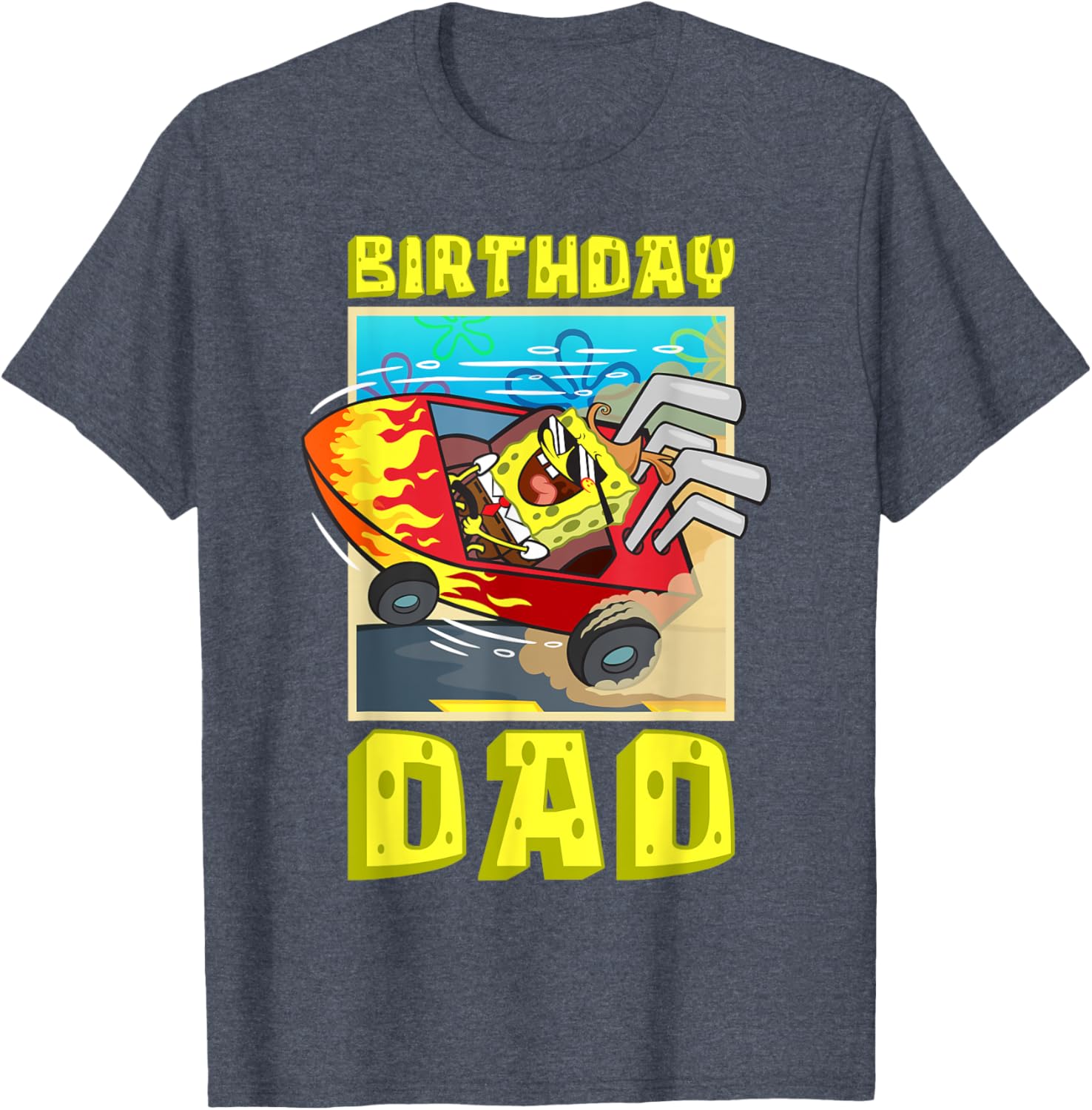 SpongeBob Birthday Dad Driving Super Car T-Shirt for Father's Day Fun - 1