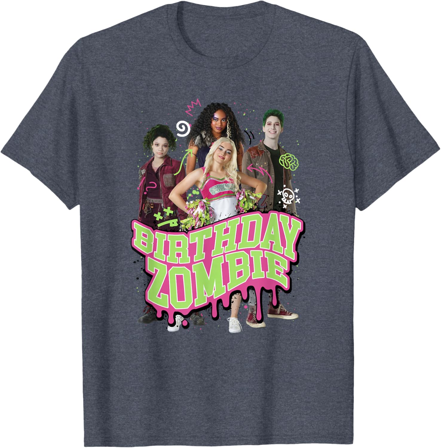 Disney Zombies Birthday Zombie Group Poster T-Shirt for Kids and Fans - 4