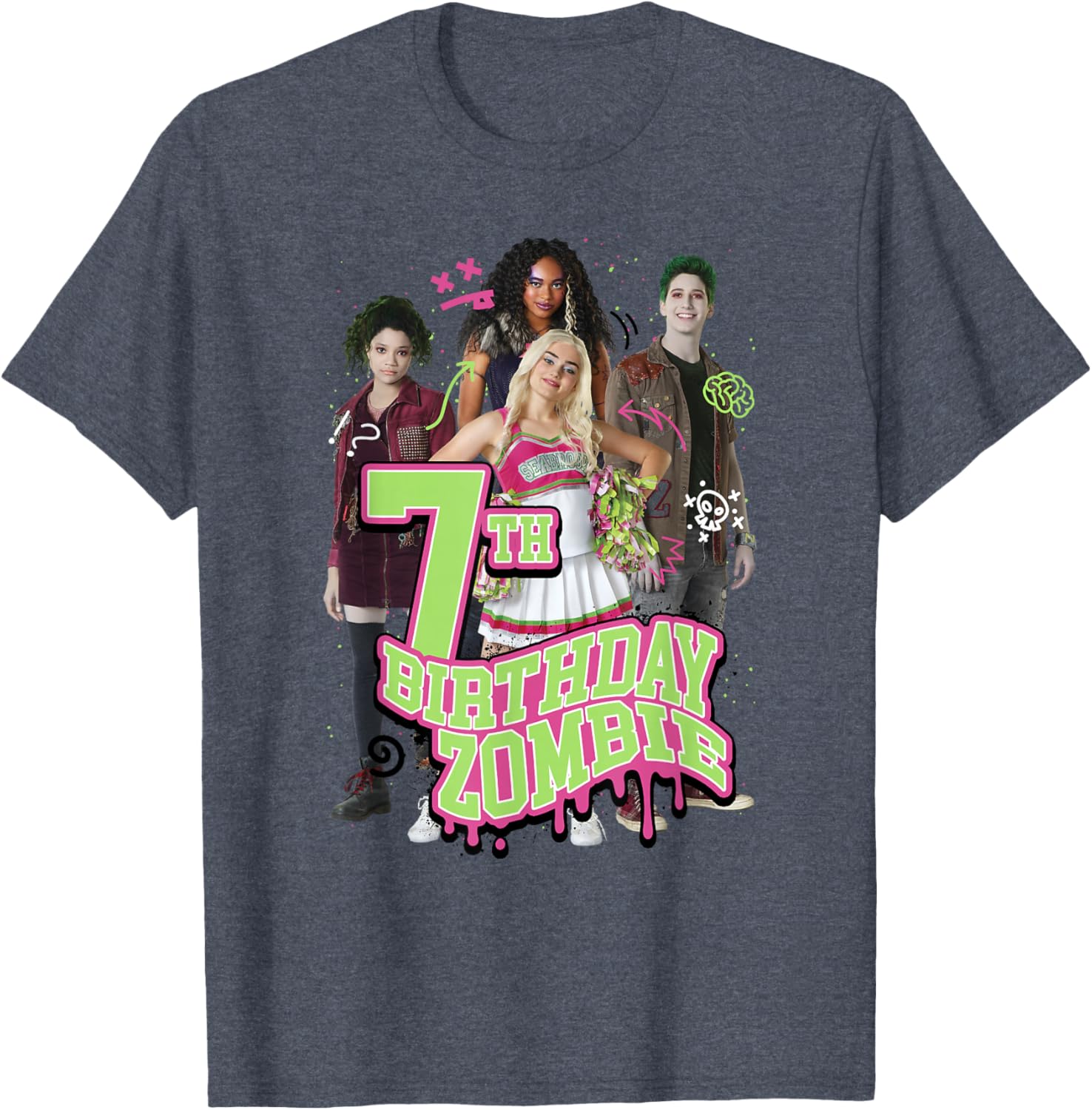 Disney Zombies 7th Birthday Zombie Group Poster T-Shirt for Kids - 13