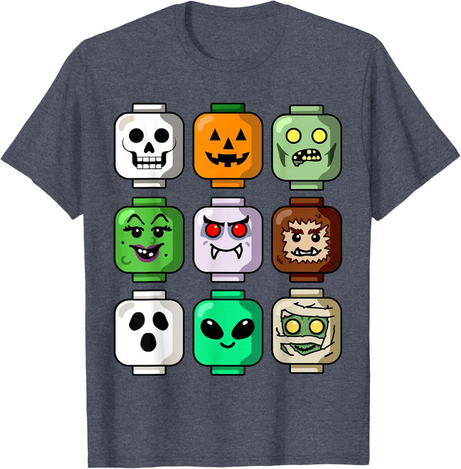 Halloween Building Brick Head T-Shirt for Boys - Pumpkin, Ghost & Zombie Design - 12