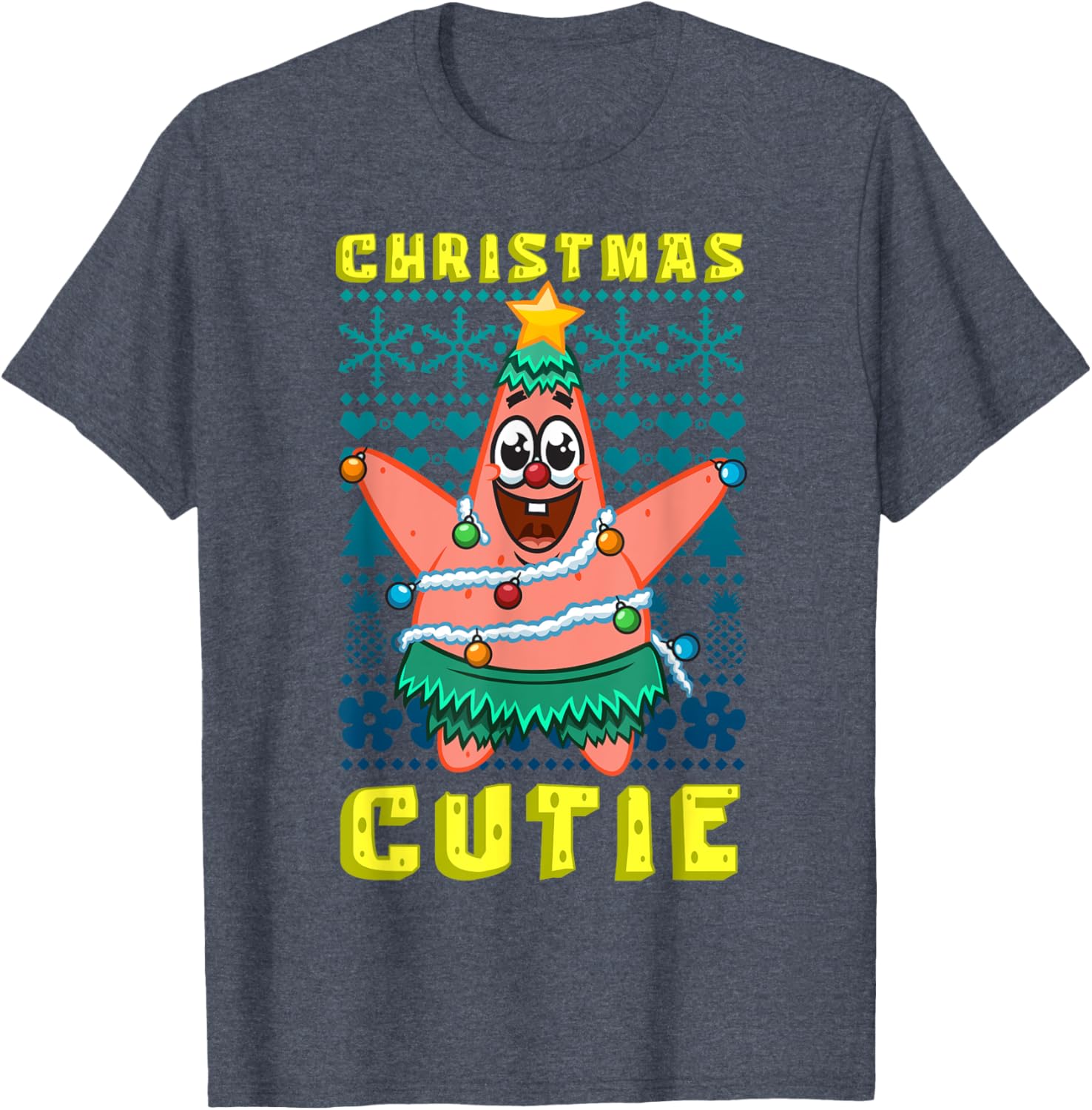 SpongeBob Patrick Star Christmas T-Shirt Cute Holiday Lights Design - 5