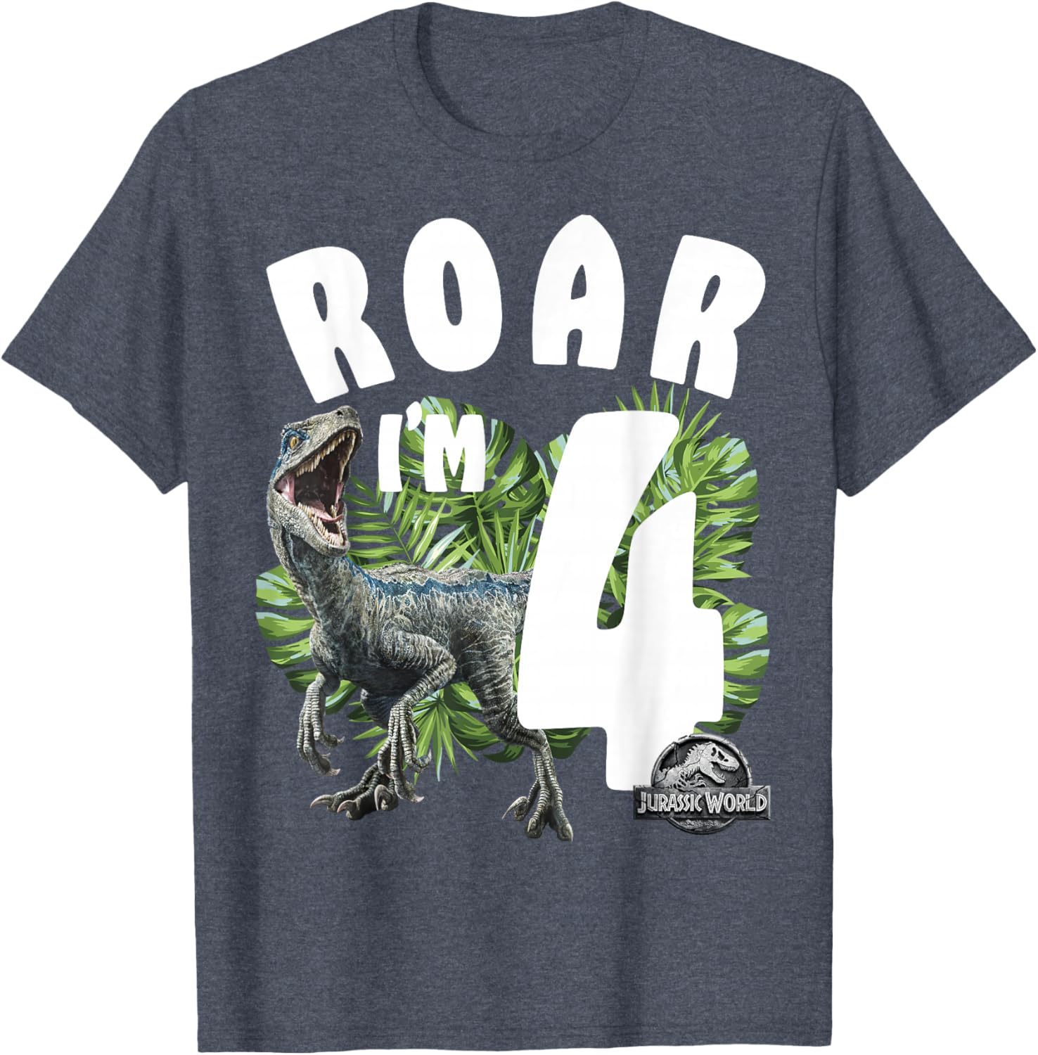 Jurassic World Raptor Roar I'm 4 T-Shirt for Kids Birthday Celebration - 4