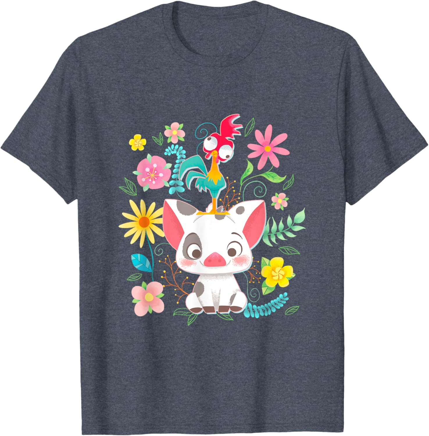 Disney Moana Pua Hei Hei Cute Floral Big Chest Poster T-Shirt for Fans - 5