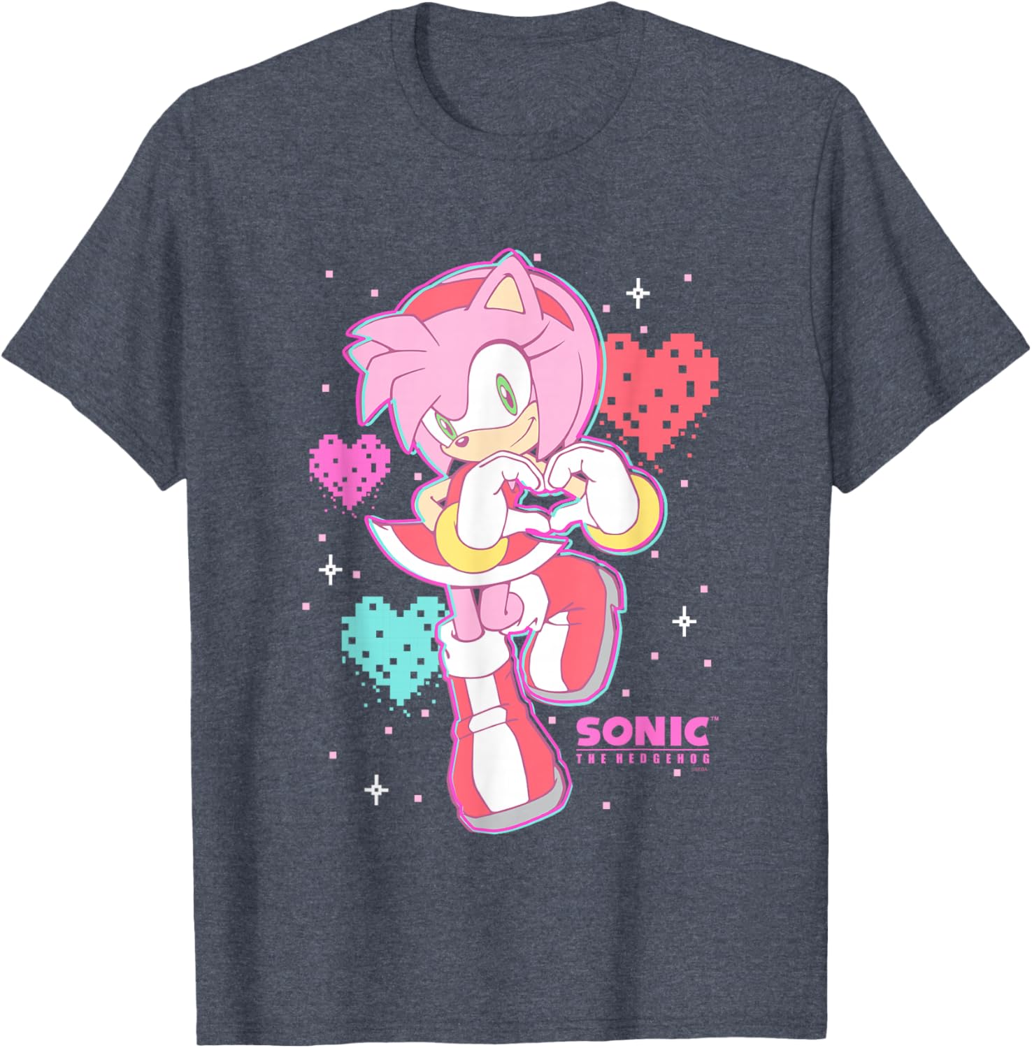 Cute Amy Rose Sonic The Hedgehog Valentine's Day Retro Logo T-Shirt - 11