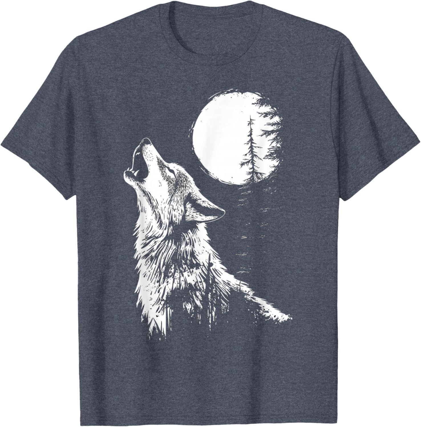 Howling Wolf Graphic Tee Moon Forest Nature Wildlife T-Shirt - 14