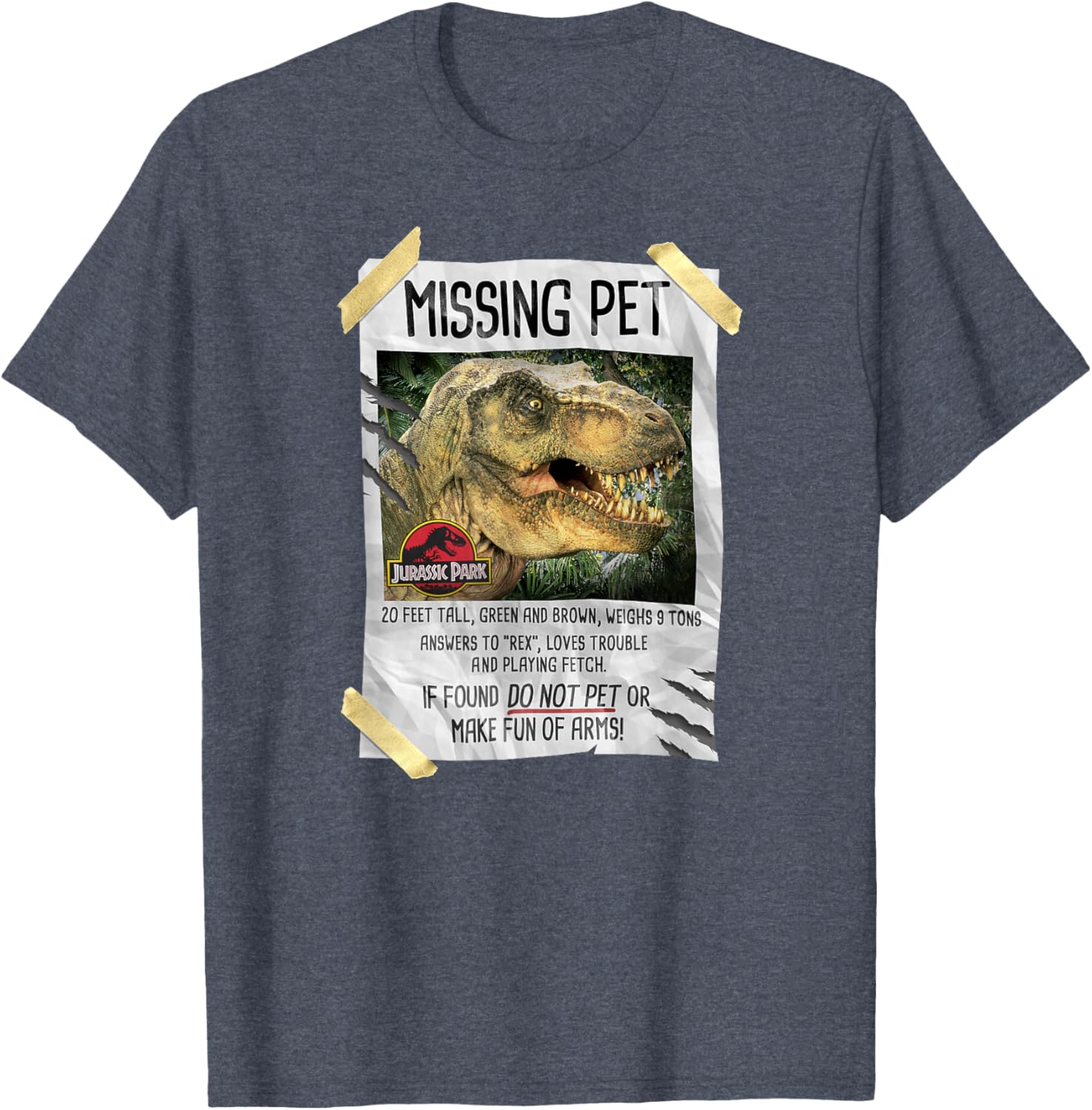 Jurassic Park T-Rex Missing Pet Taped T-Shirt for Dino Lovers - 6
