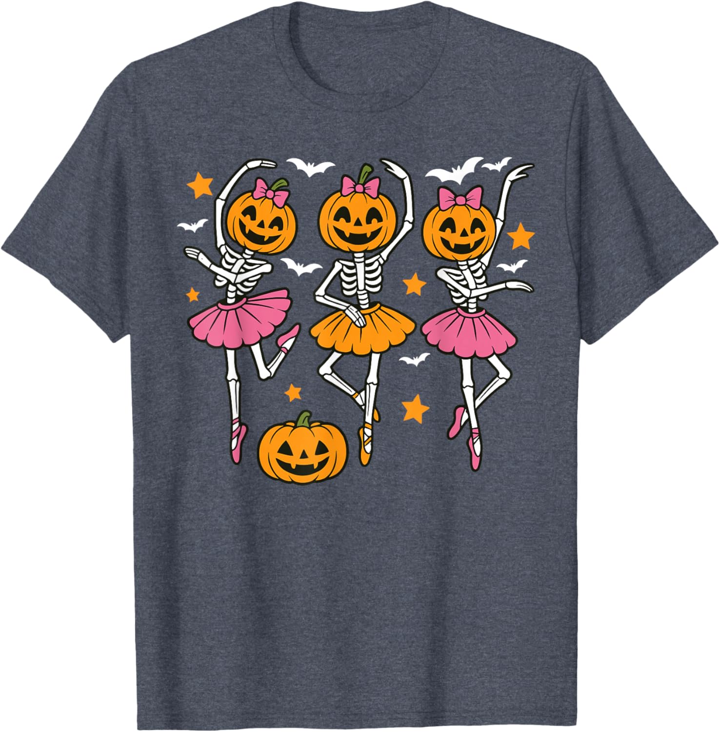 Cute Girls Halloween Ballet Skeleton Pumpkin T-Shirt for Festive Fun - 2